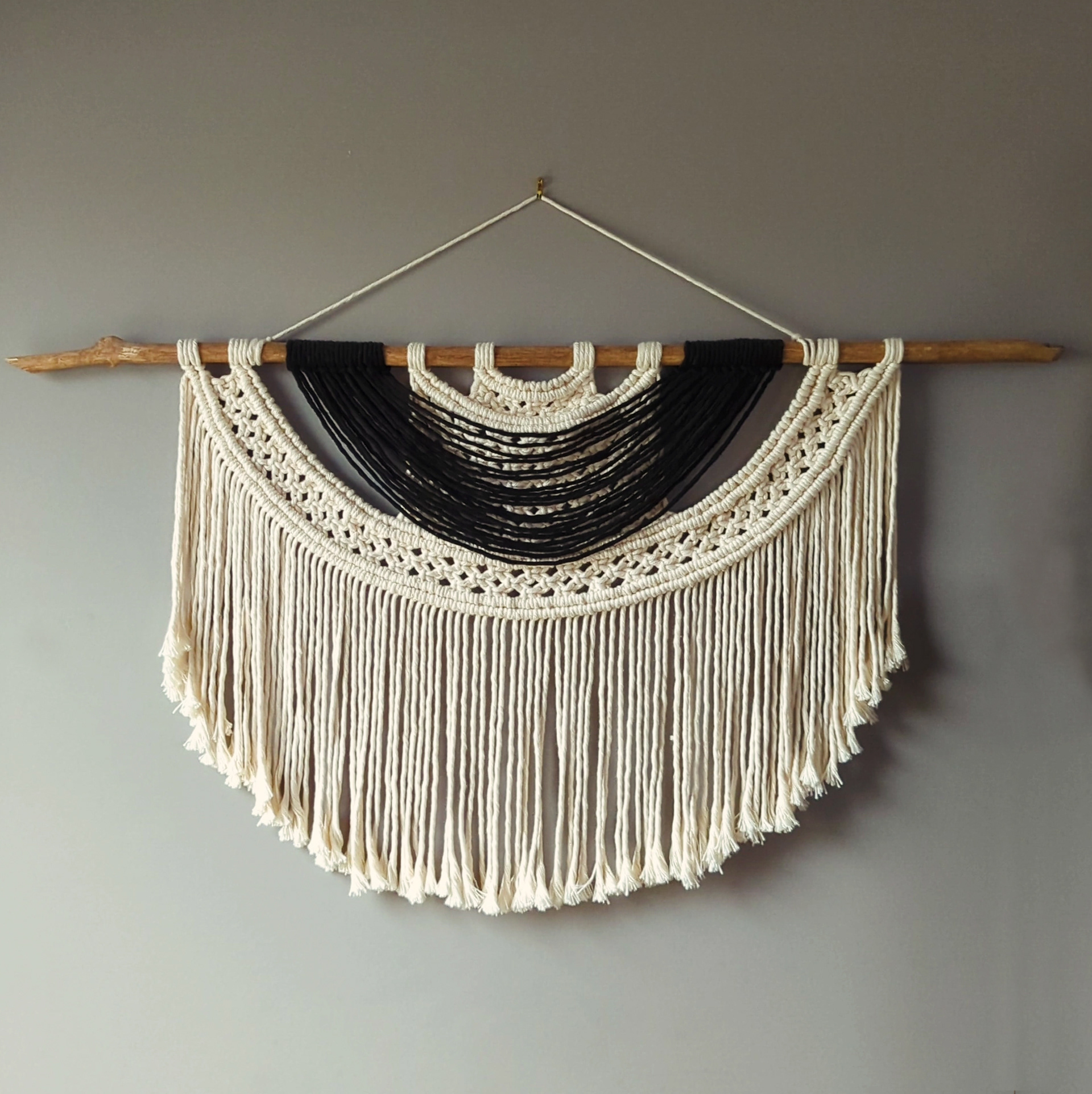 Beige and Black, wide macrame wall hanging