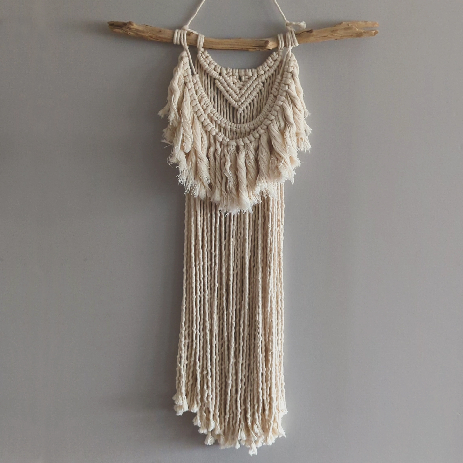 Beige narrow macrame wall hanging