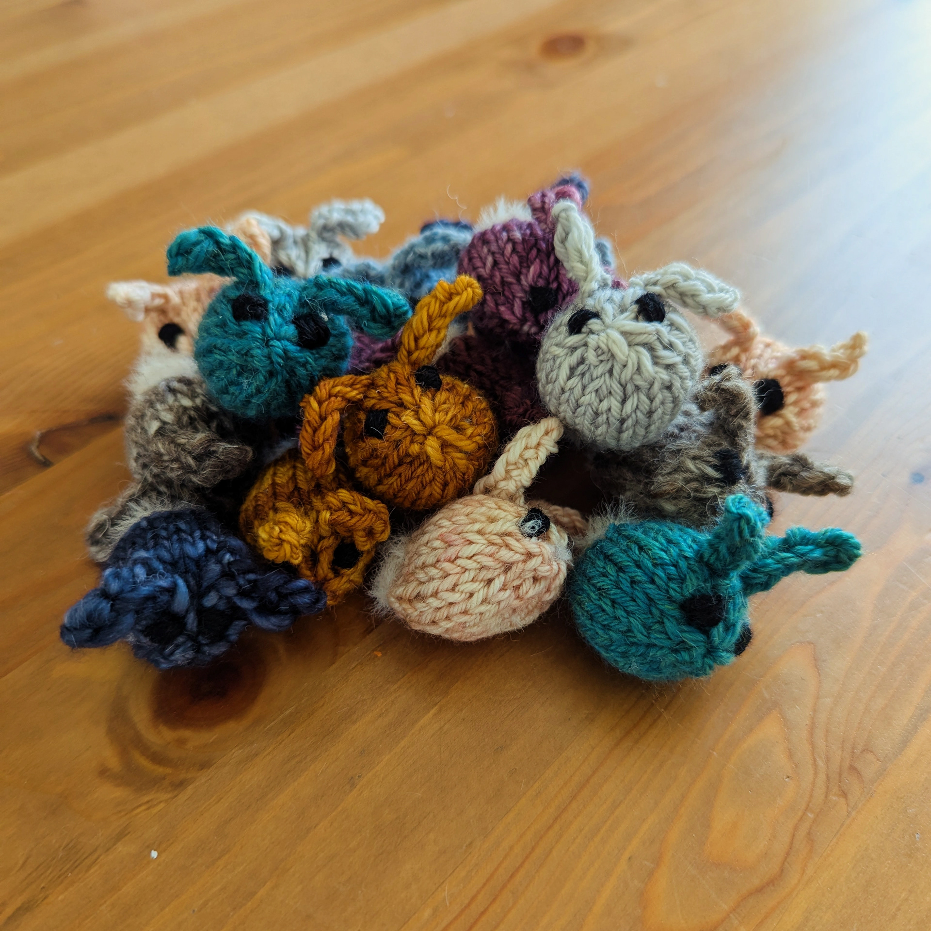 A cute pile of miniature knitted bunnies