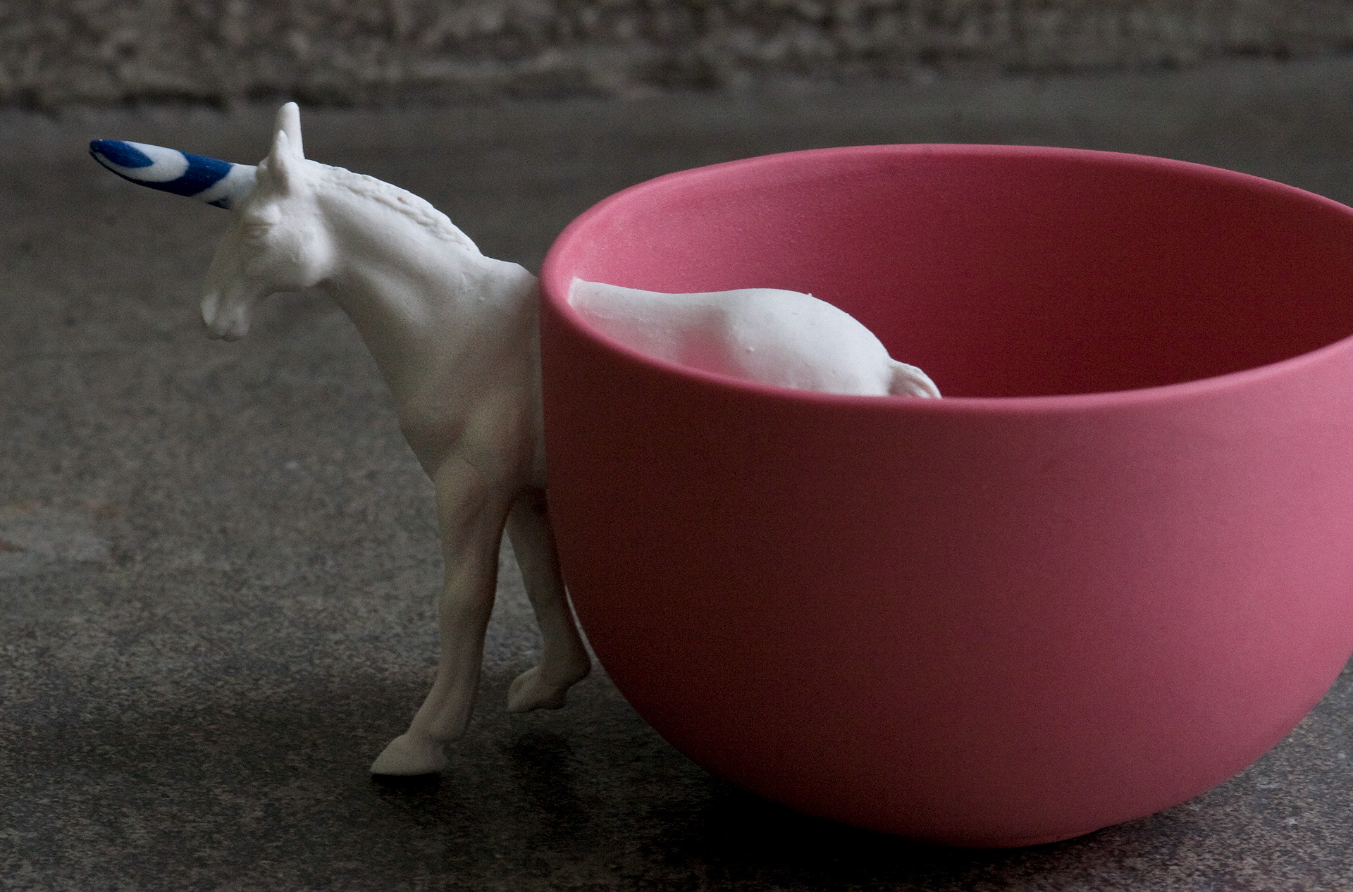 “Unicorn” / “Yksisarvinen” Stoneware Slip cast, handbuilt 2010 ∅170 mm, height 120 mm