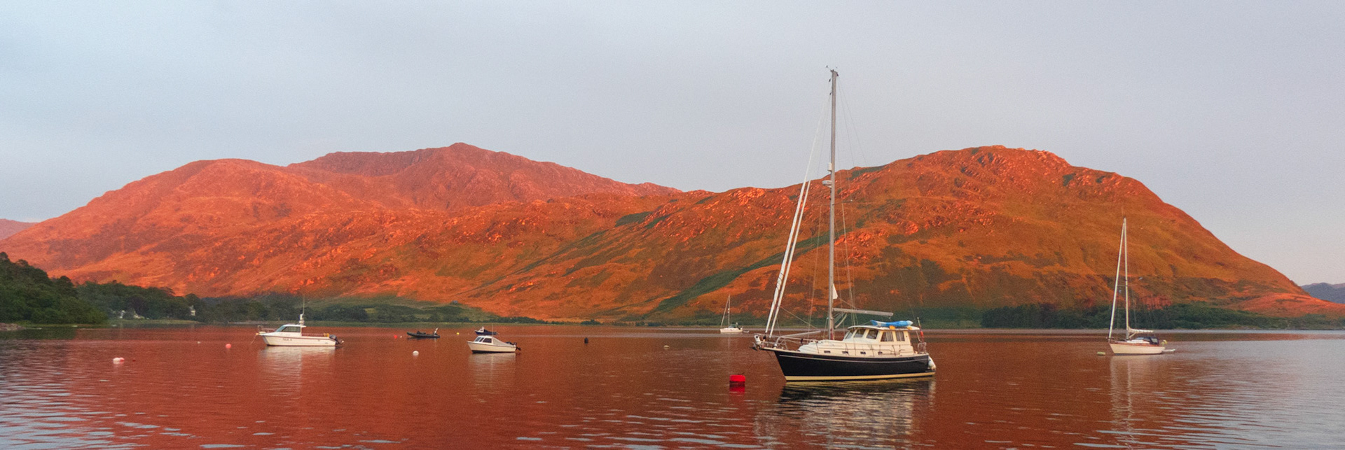 sundown reflected on the hills at inverie