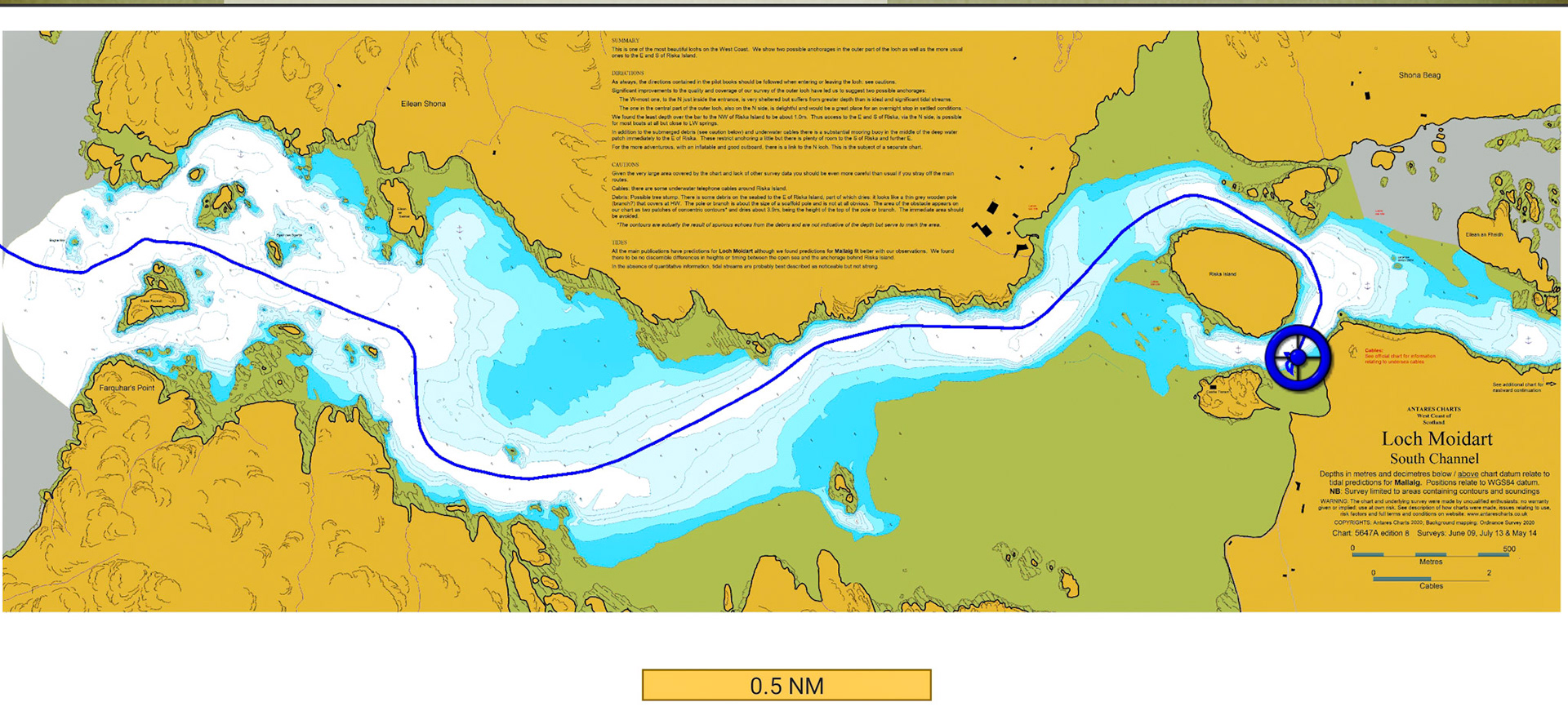Our track into Loch Moidart useing the Antares charts. our Bible for Scotland