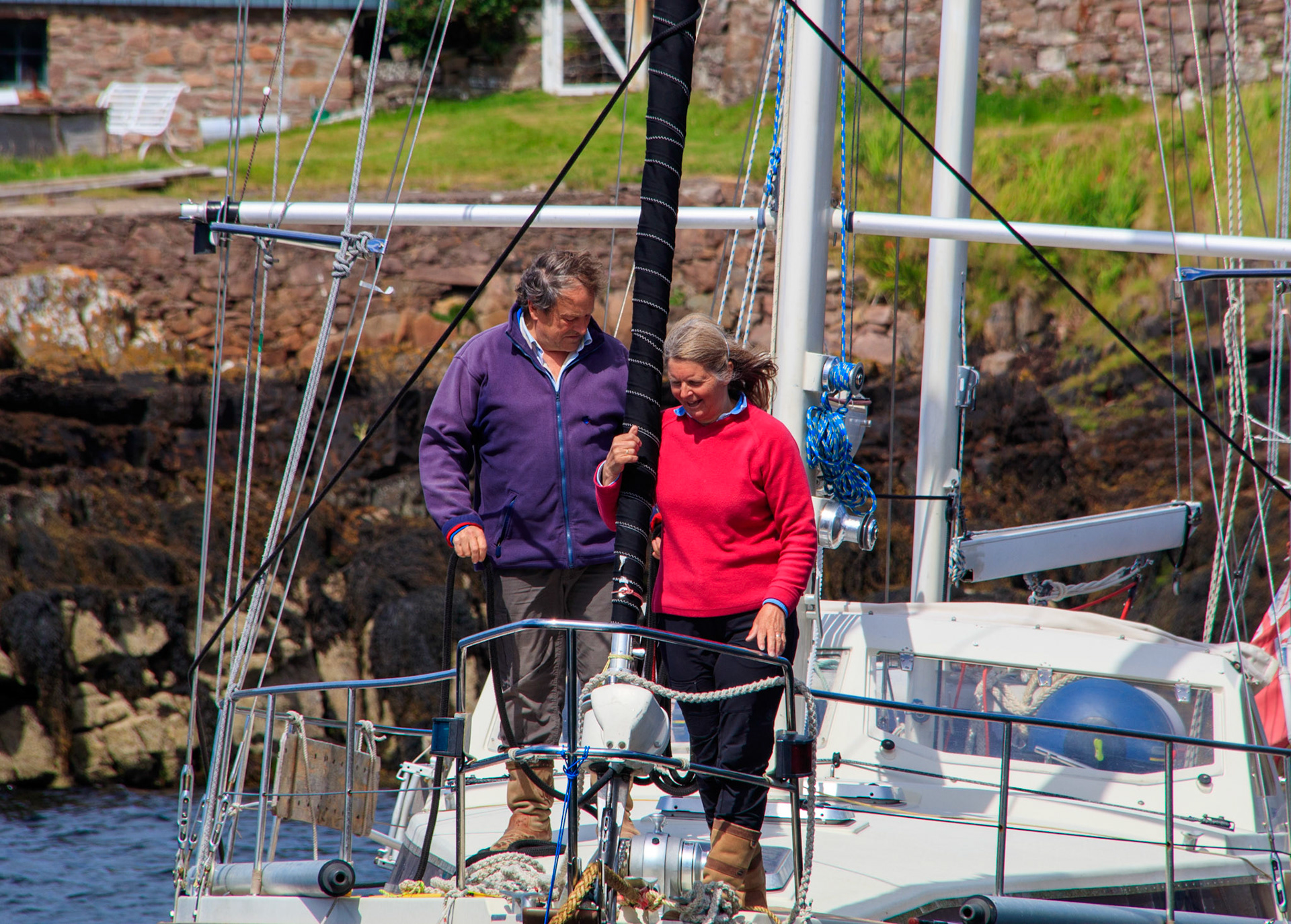 Friends helen and David checking the buoy