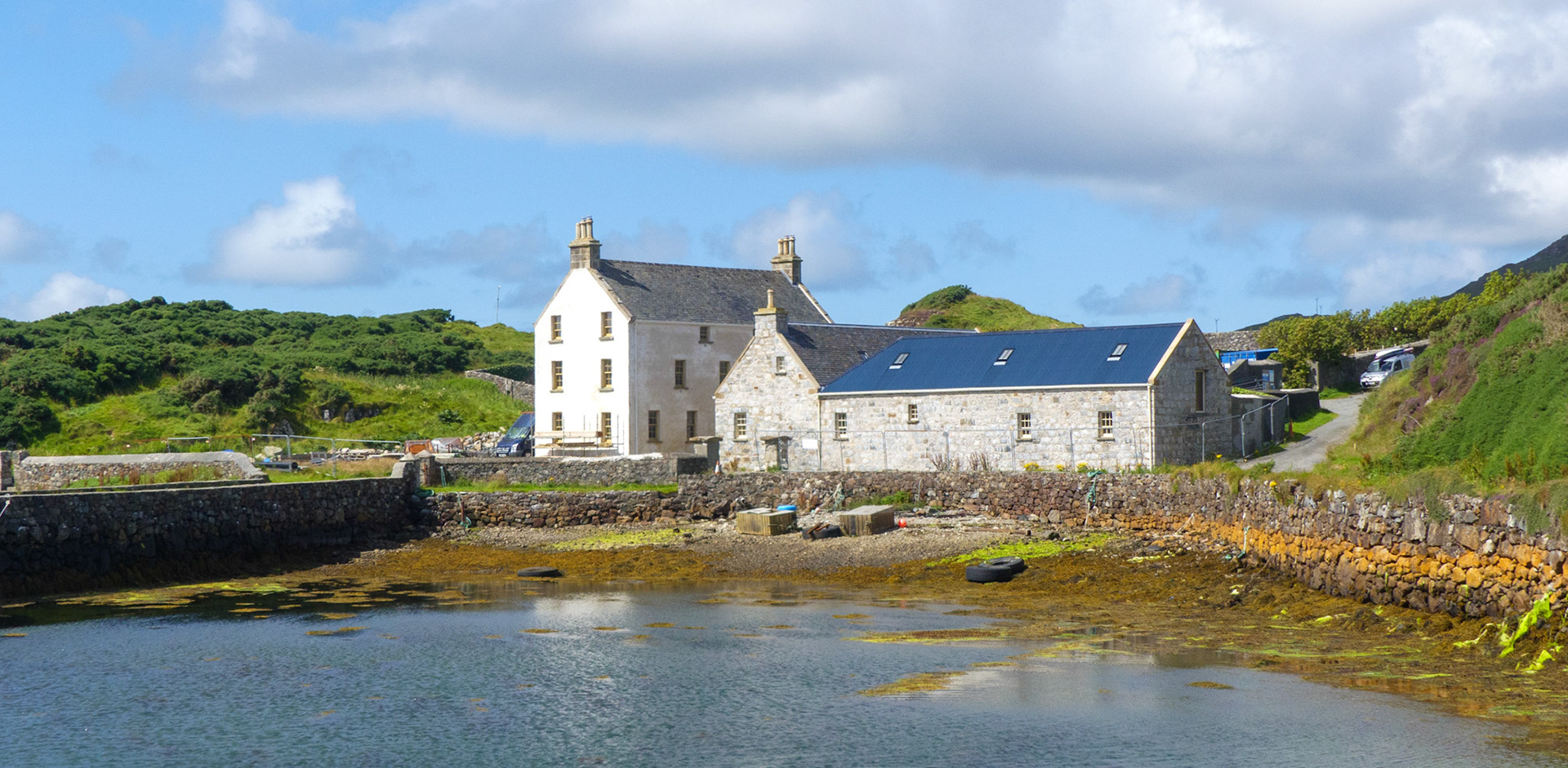 Rodel harbour with soon to complete hotel