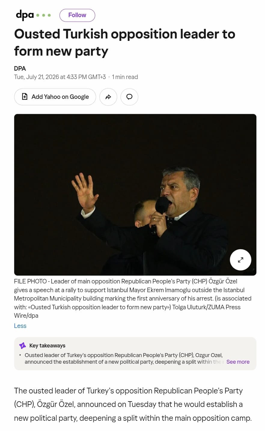 GERMAN PRESS AGENCY (DPA) ON JULY 21, 2026