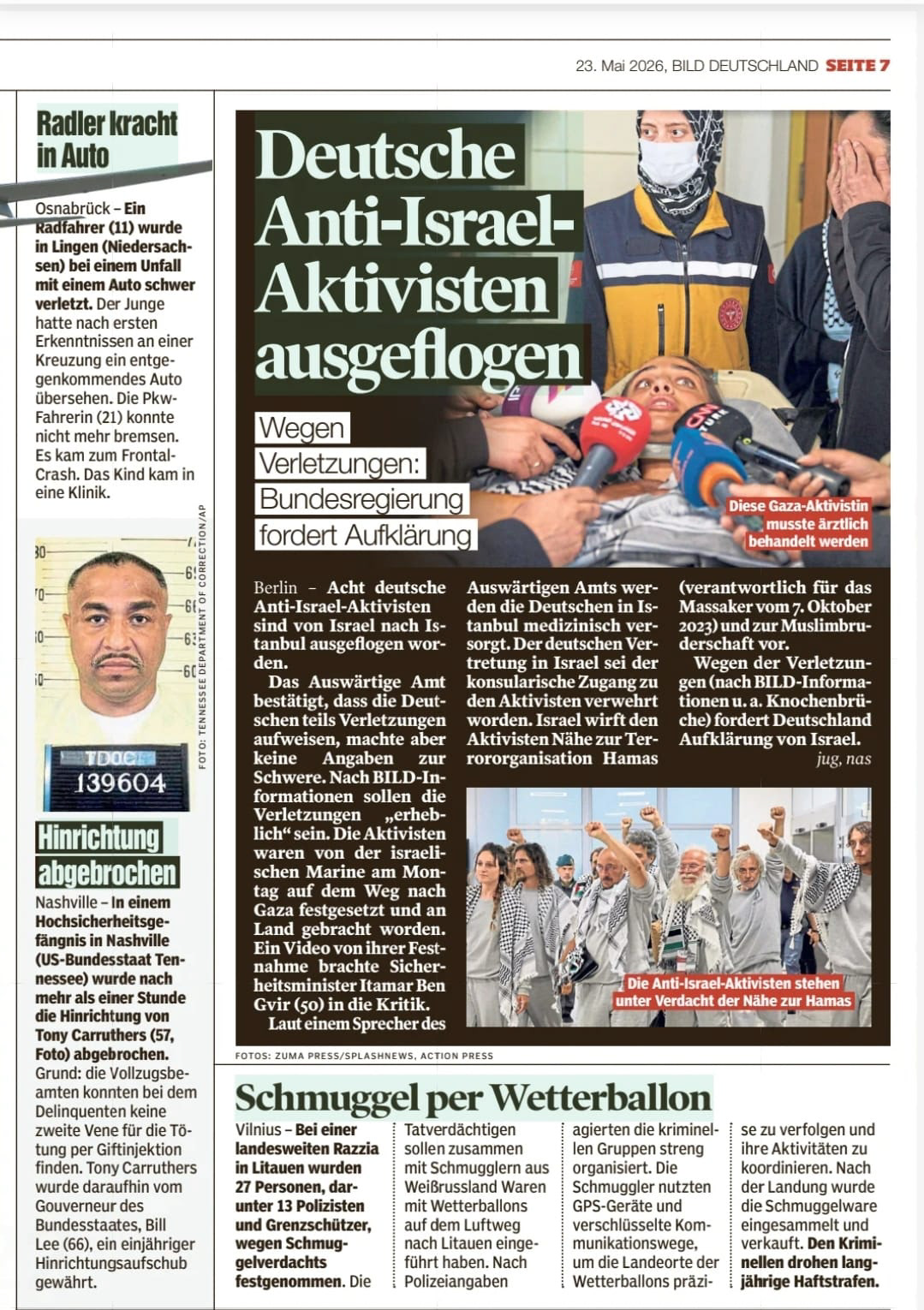  IN THE PRINT EDITION OF THE GERMAN DAILY NEWSPAPER BILD ON MAY 23, 2026.