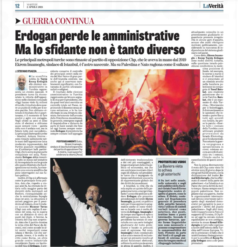 IN THE PRINT EDITION OF LA VERITA ON APRIL 2, 2024.