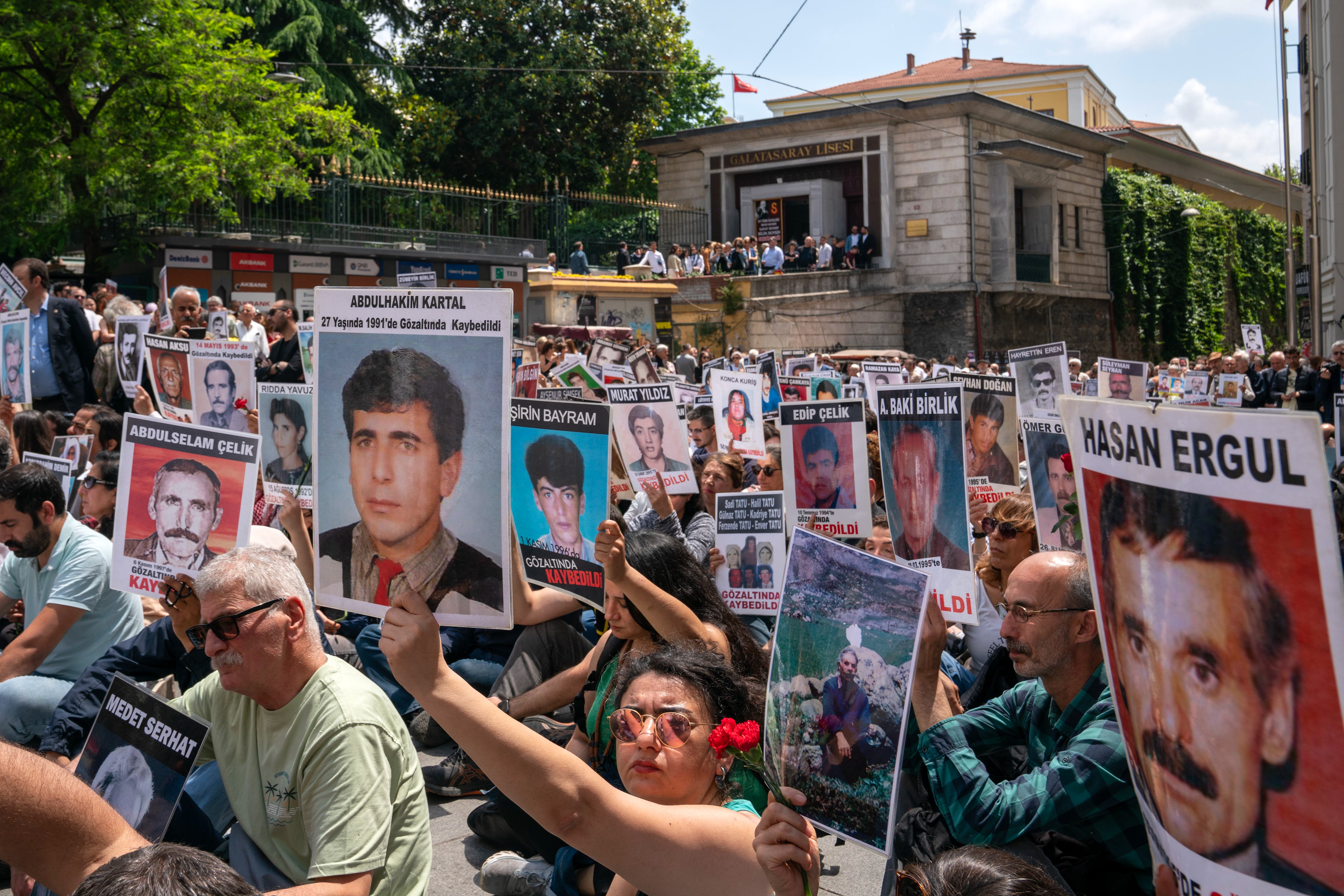Saturday Mothers and a group of people gathered with banners at Galatasaray Square in Beyoglu, Istanbul, to ask about the fate of their relatives who have been missing for 1000 weeks on May 25, 2024.