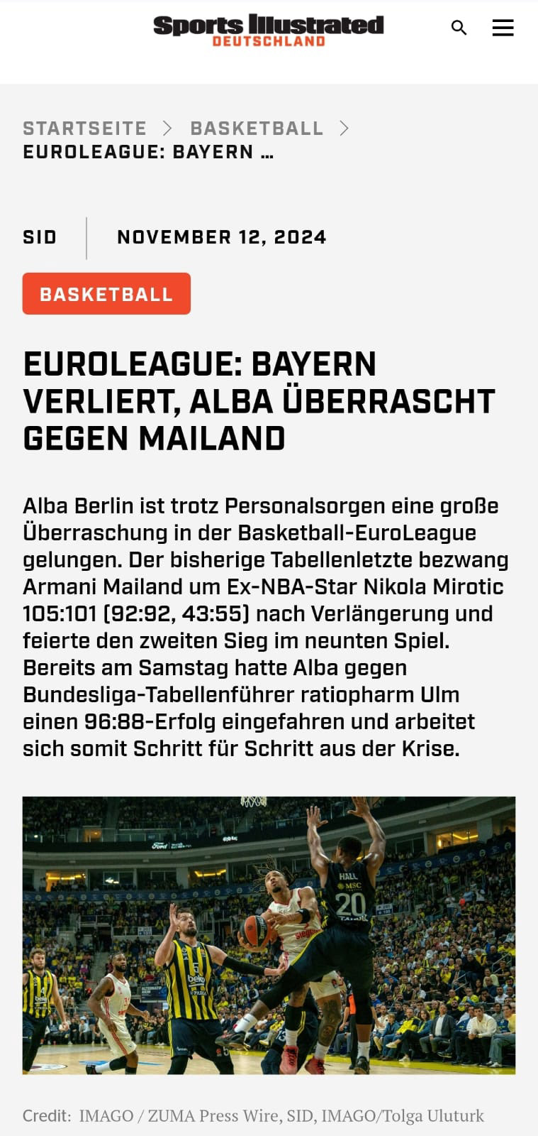 24.11.12 EuroLeague Basketball - Fenerbahce vs Bayern Munich