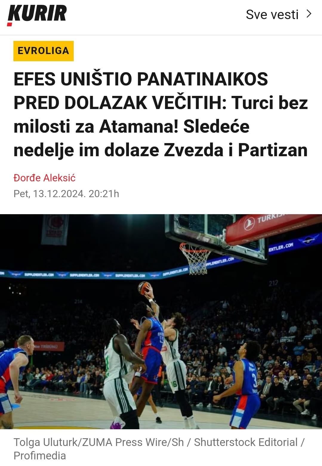 24.12.13 EuroLeague Basketball - Anadolu Efes vs Panathinaikos