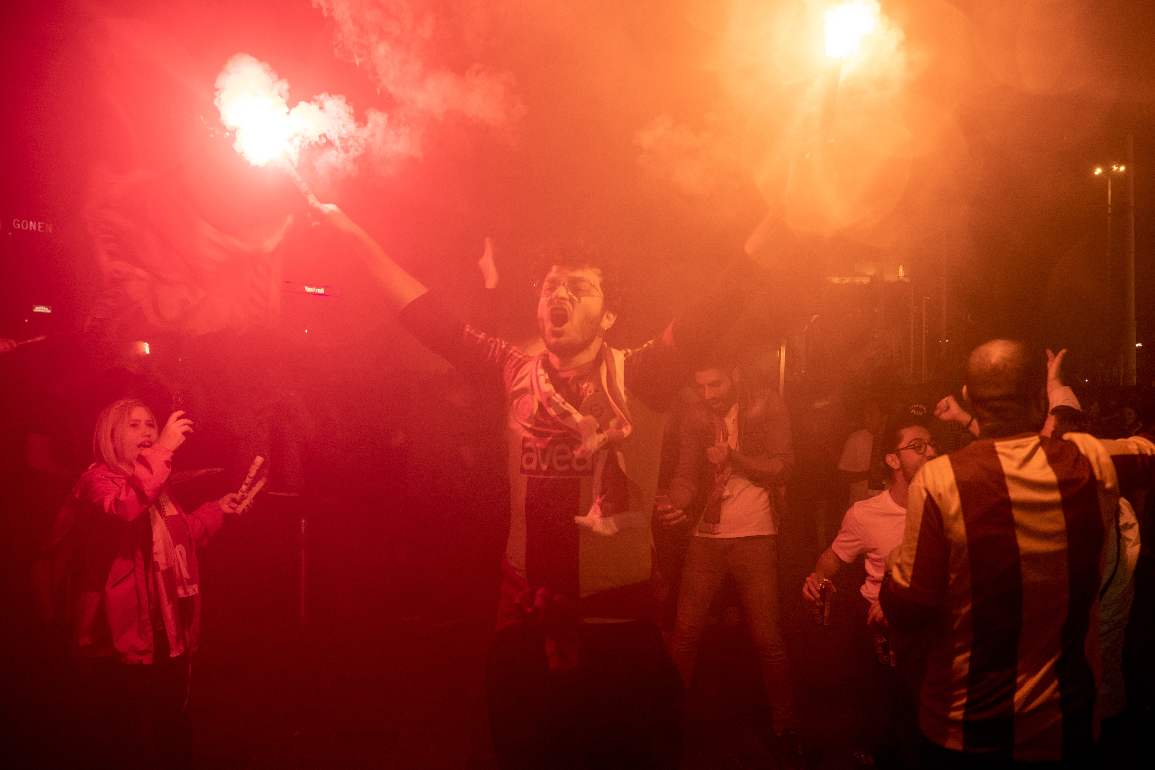 Galatasaray fans celebrate their team's 23rd Turkish Super League title in Taksim Square, Istanbul, on June 4, 2023.