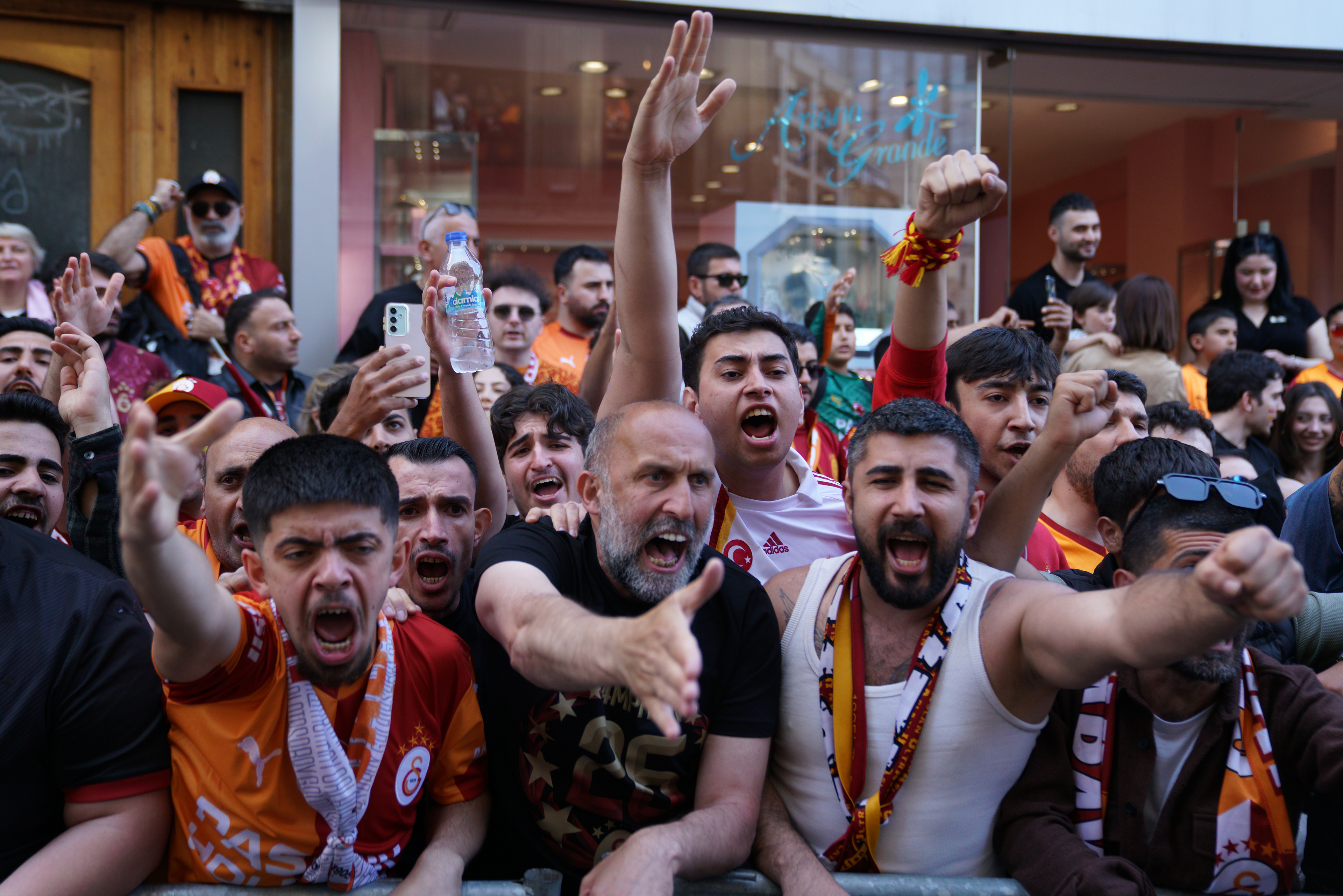 Galatasaray fans during the bus parade as they celebrate winning Super Lig in Istanbul on May 15, 2026.
