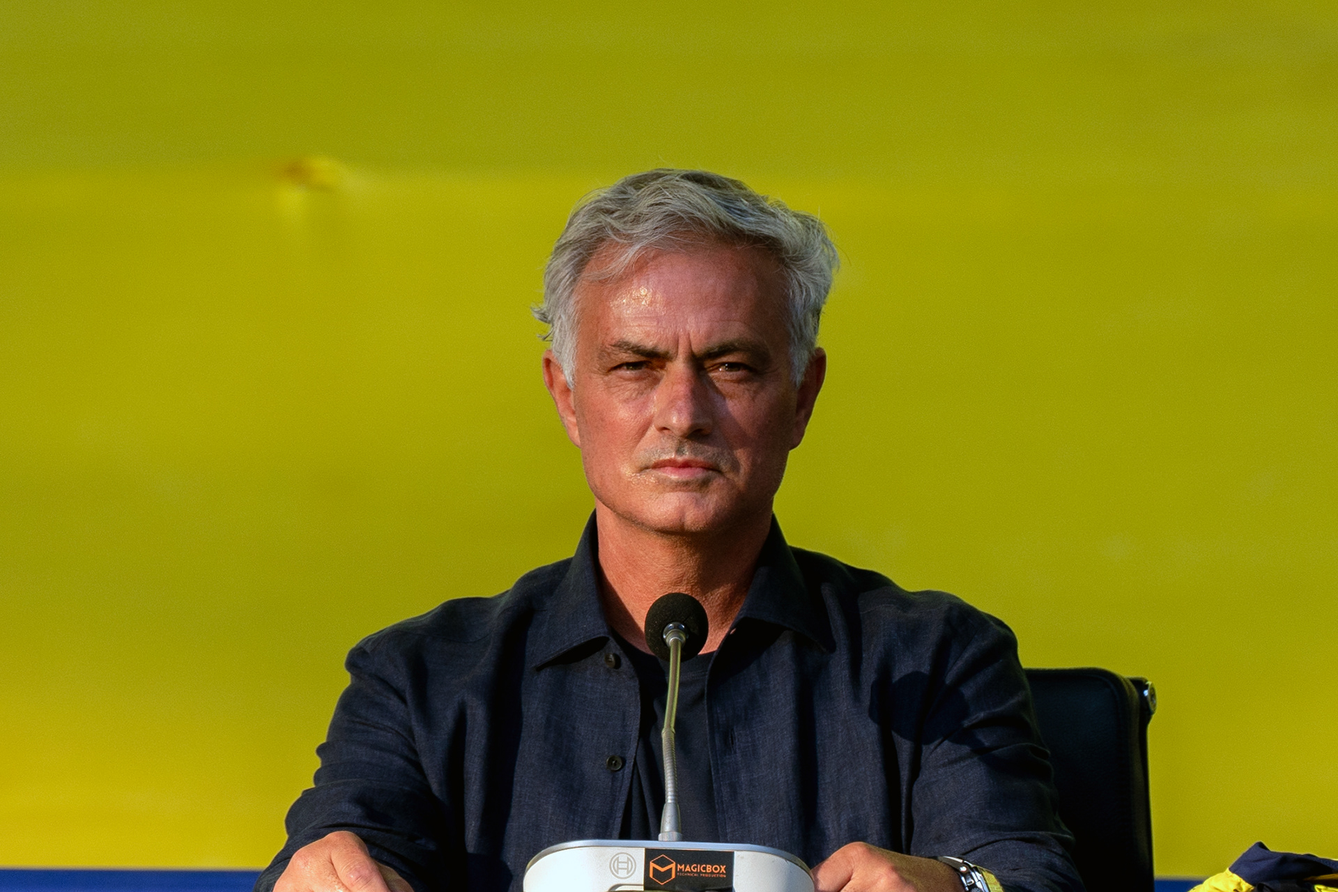 Portuguese coach Jose Mourinho taking a part at the signing ceremony of the contract he will sign with Fenerbahce at Fenerbahce Sukru Saracoglu Sports Complex at Ulker Stadium on June 2, 2024.