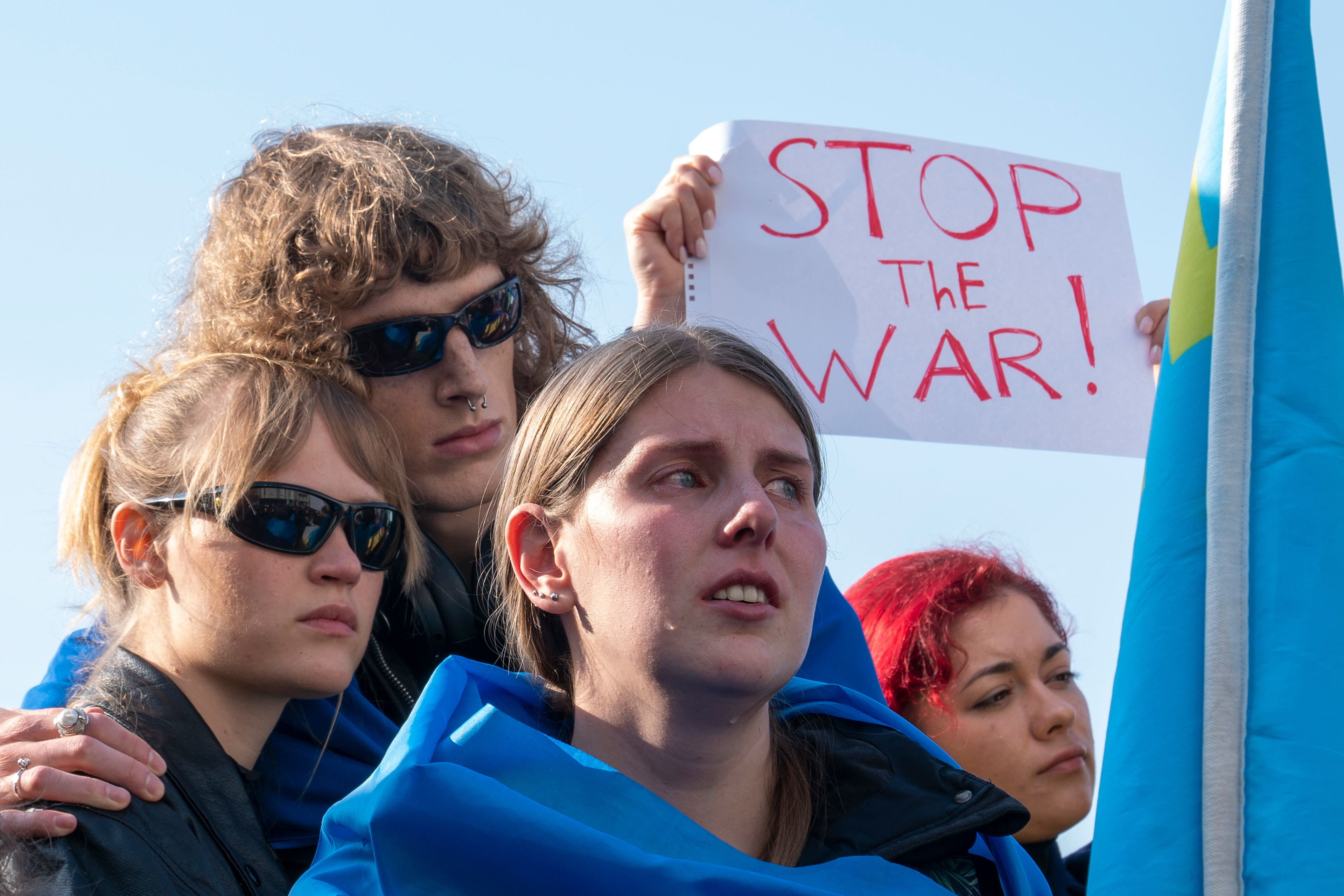 Ukrainian people attend a protest  for the first anniversary of the Russian invasion of Ukraine in Istanbul, Turkey on February 24, 2023.