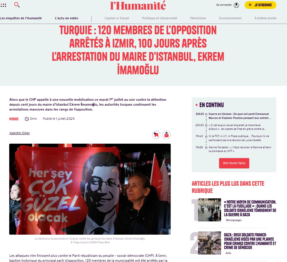 L'HUMANITE ON JULY 3, 2025