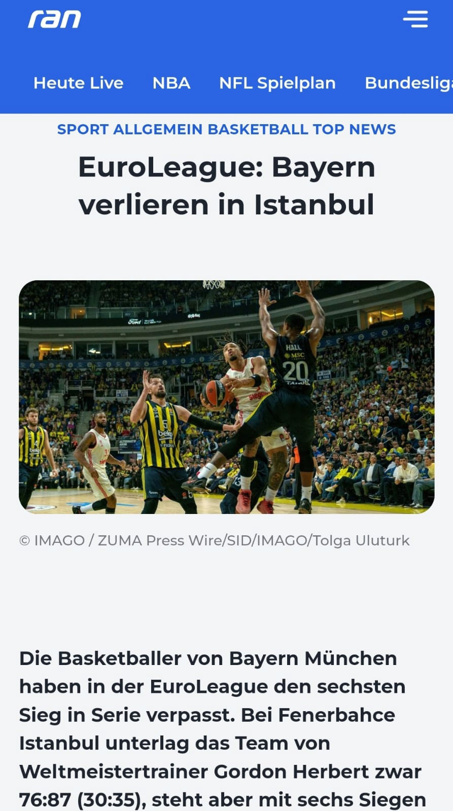 24.11.12 EuroLeague Basketball - Fenerbahce vs Bayern Munich