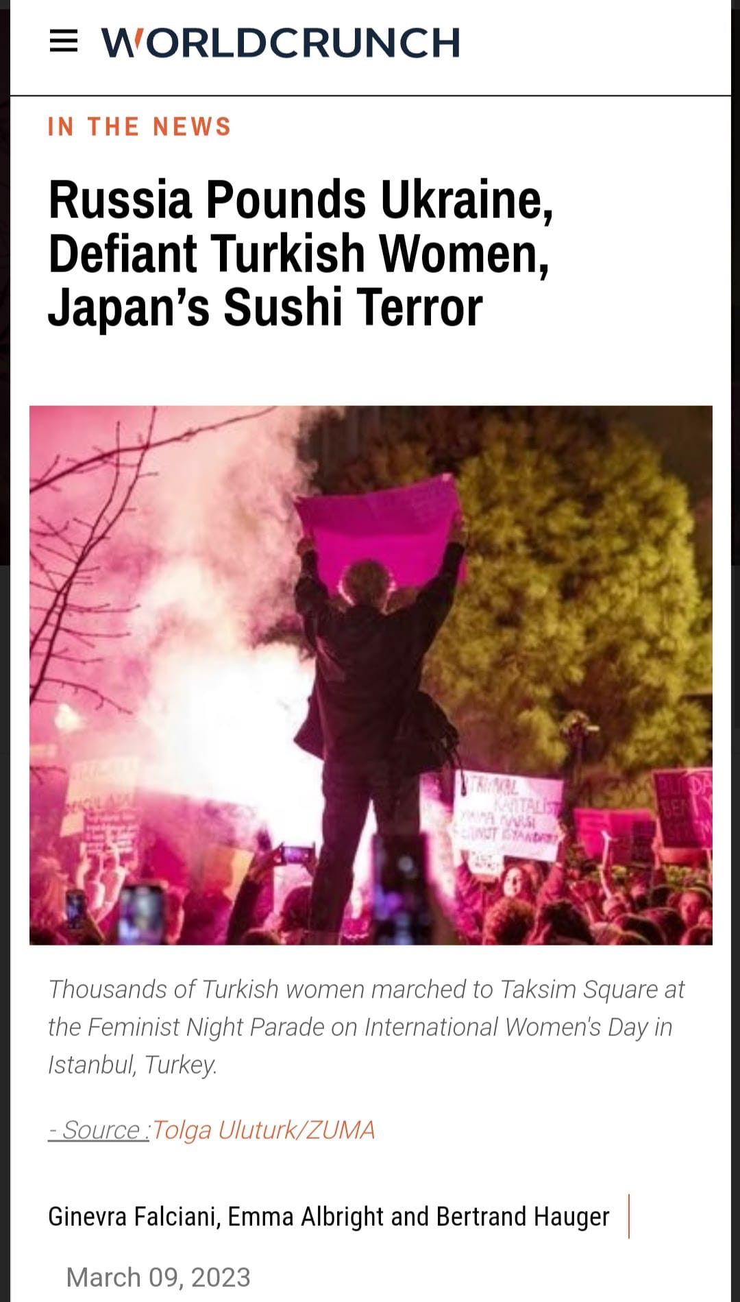 WORLDCRUNCH ON MARCH 9, 2023