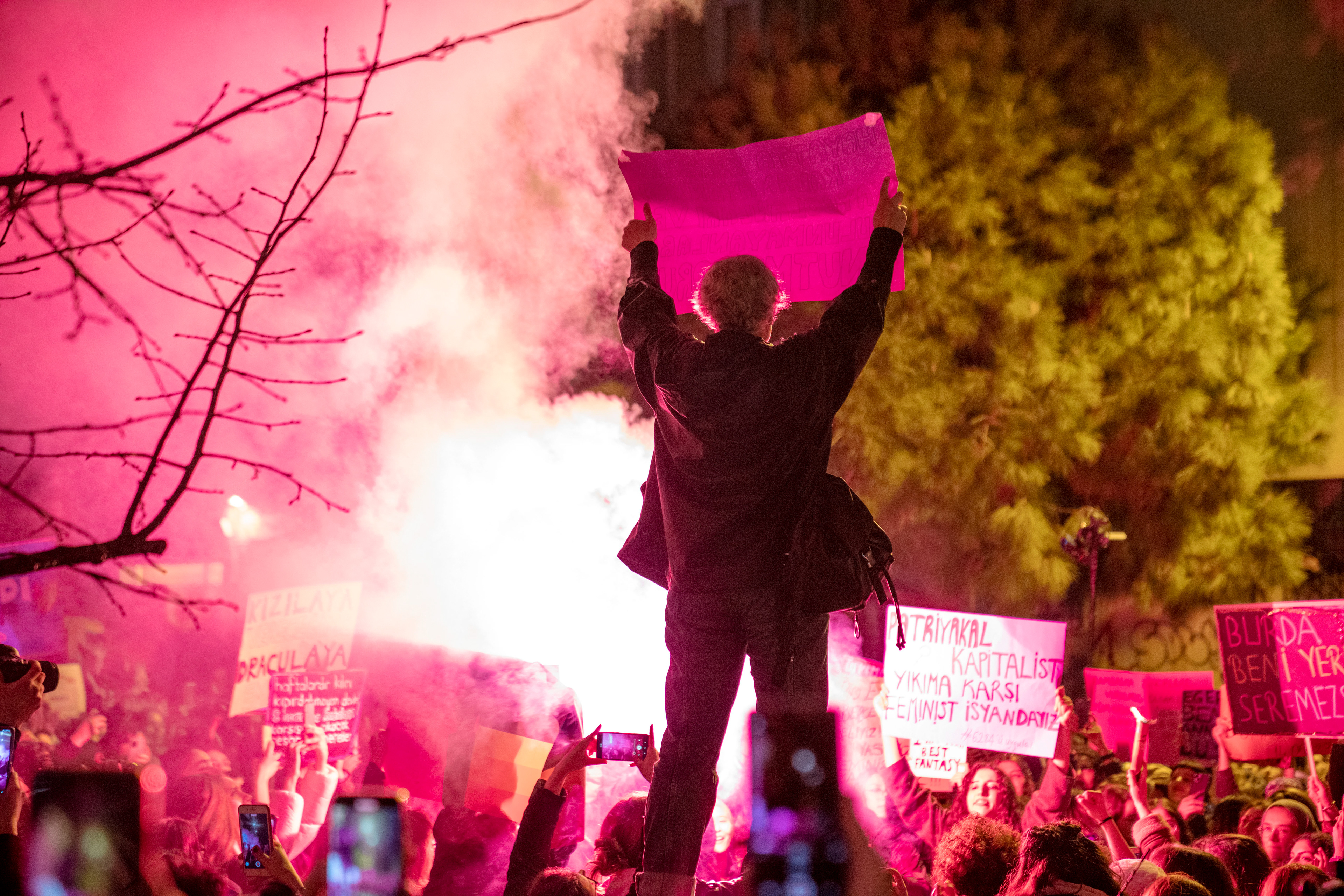 Protesters are trying to march to Taksim Square at the Feminist Night Parade on International Women's Day in Istanbul, Turkey on March 8, 2023.