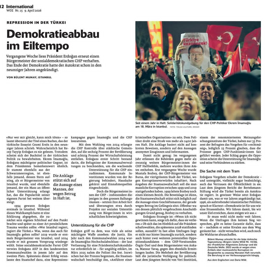 IN THE PRINT EDITION OF WOZ DIE WOCHENZEITUNG NEWSPAPER ON APRIL 9, 2026.