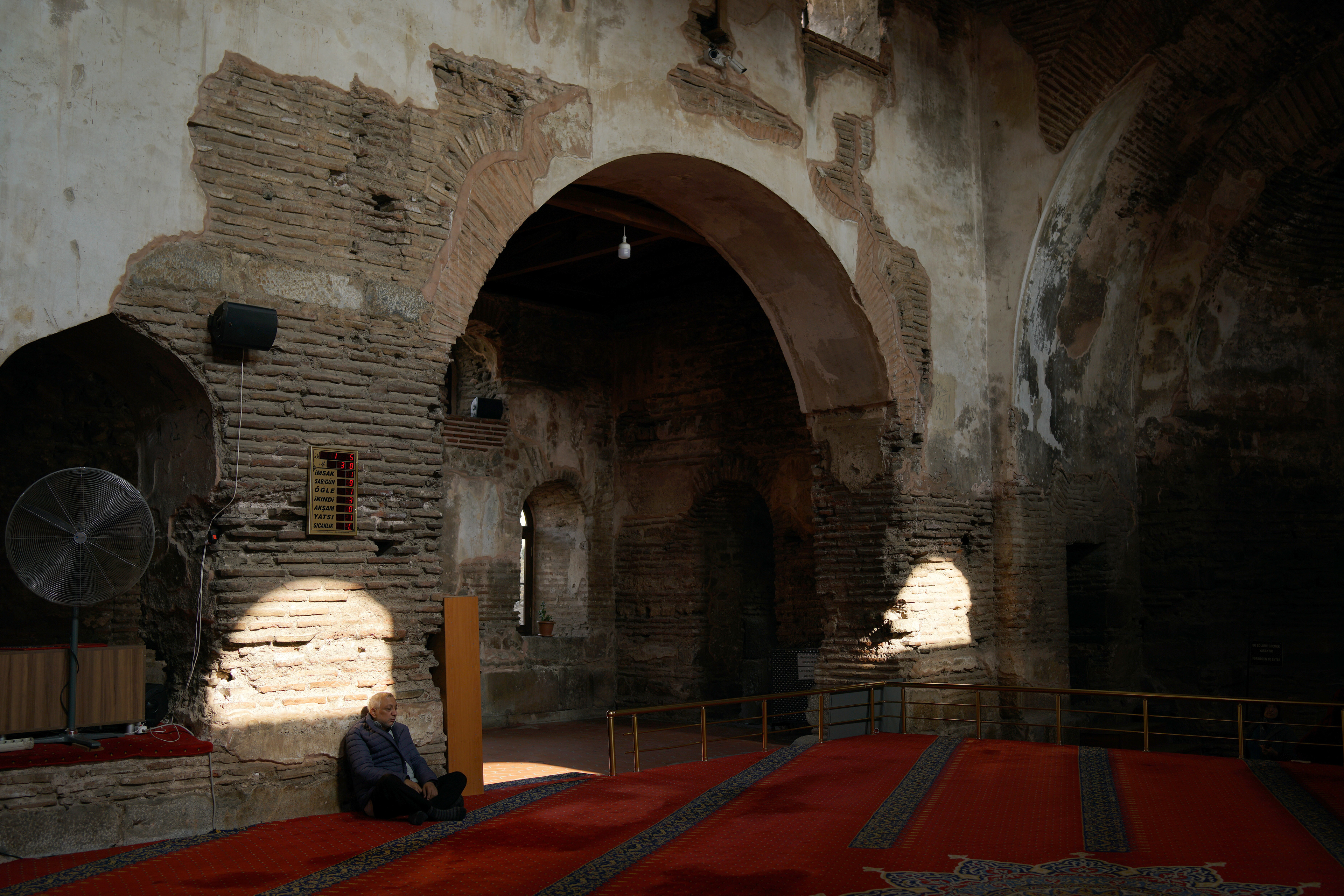 A man prayer at Hagia Sophia, which was built by Romans as a place of worship, then converted to a church and later into a mosque by the Ottomans, in Iznik, Turkey, where Pope Leo is expected to visit for the 1,700th anniversary of the First Nicaea Council, during his trip to Turkey in November as part of his first trip outside Italy, November 7, 2025.