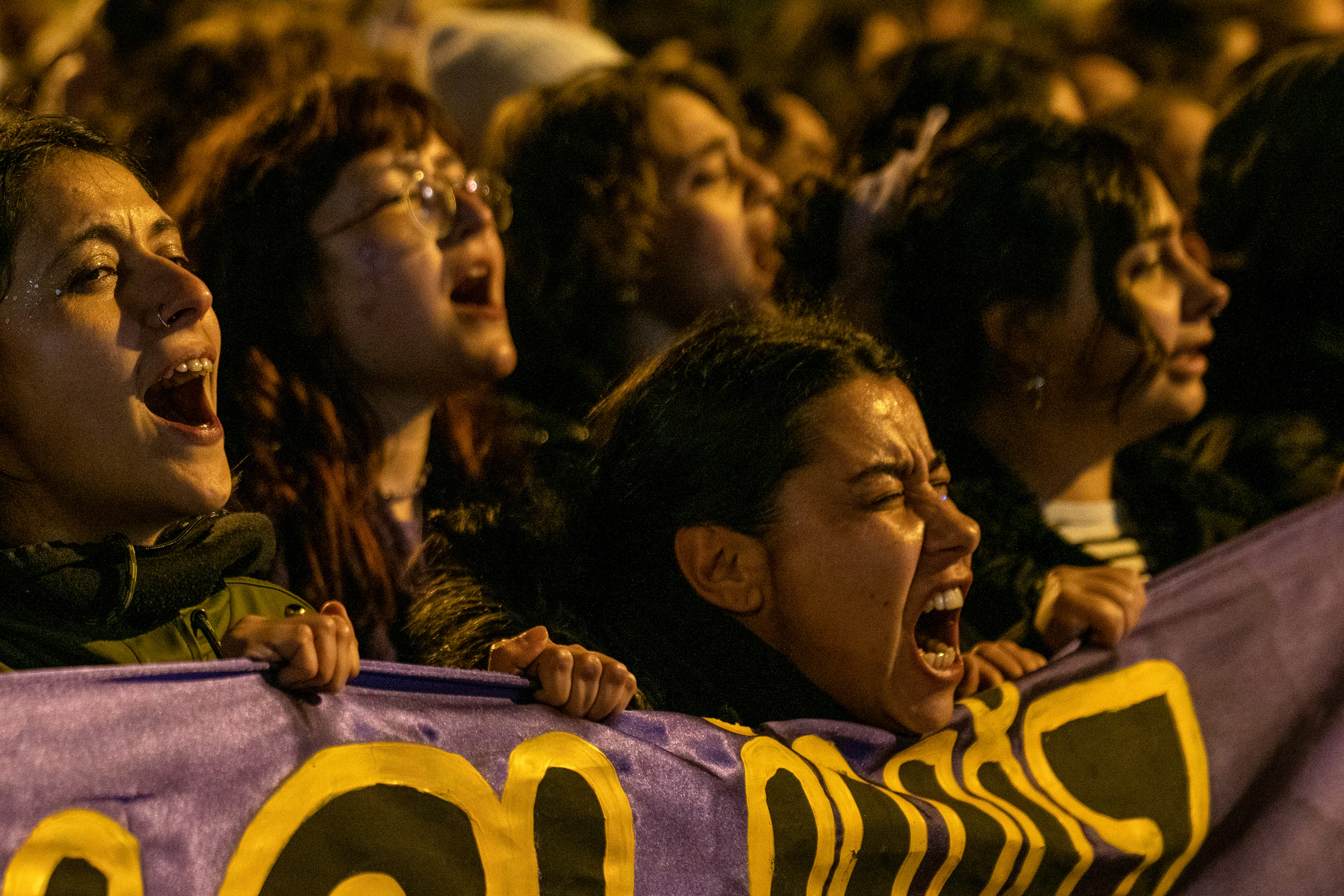 Protesters are trying to march to Taksim Square at the Feminist Night Parade on International Women's Day in Istanbul, Turkey on March 8, 2023.