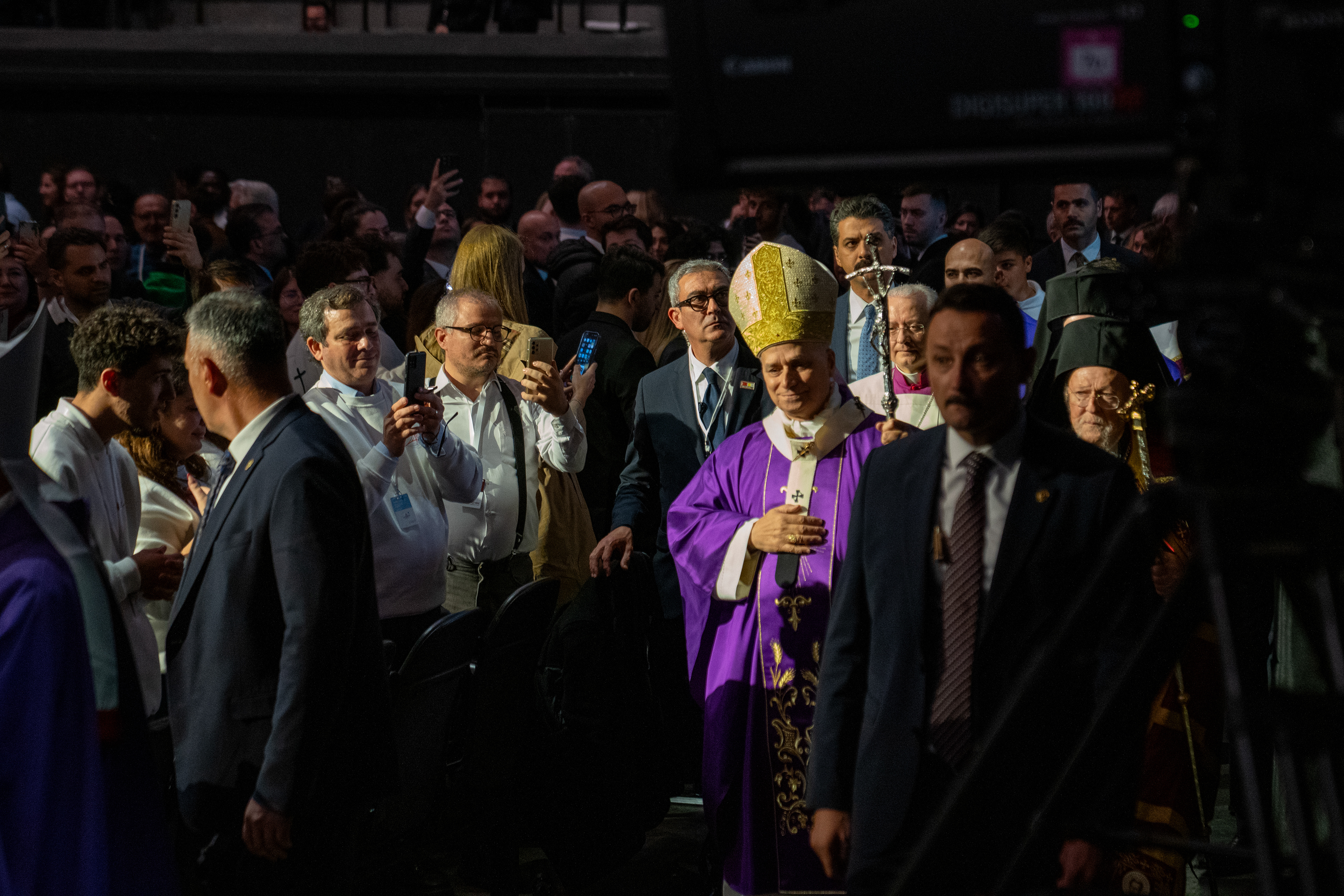 Pope Leo XIV enters the Volkswagen Arena in Istanbul to celebrates a Mass during his first apostolic journey, on November 29, 2025.