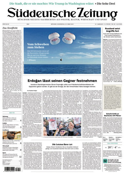 ON THE FRONT PAGE OF SÜDDEUTSCHE ZEITUNG ON MARCH 20, 2025.