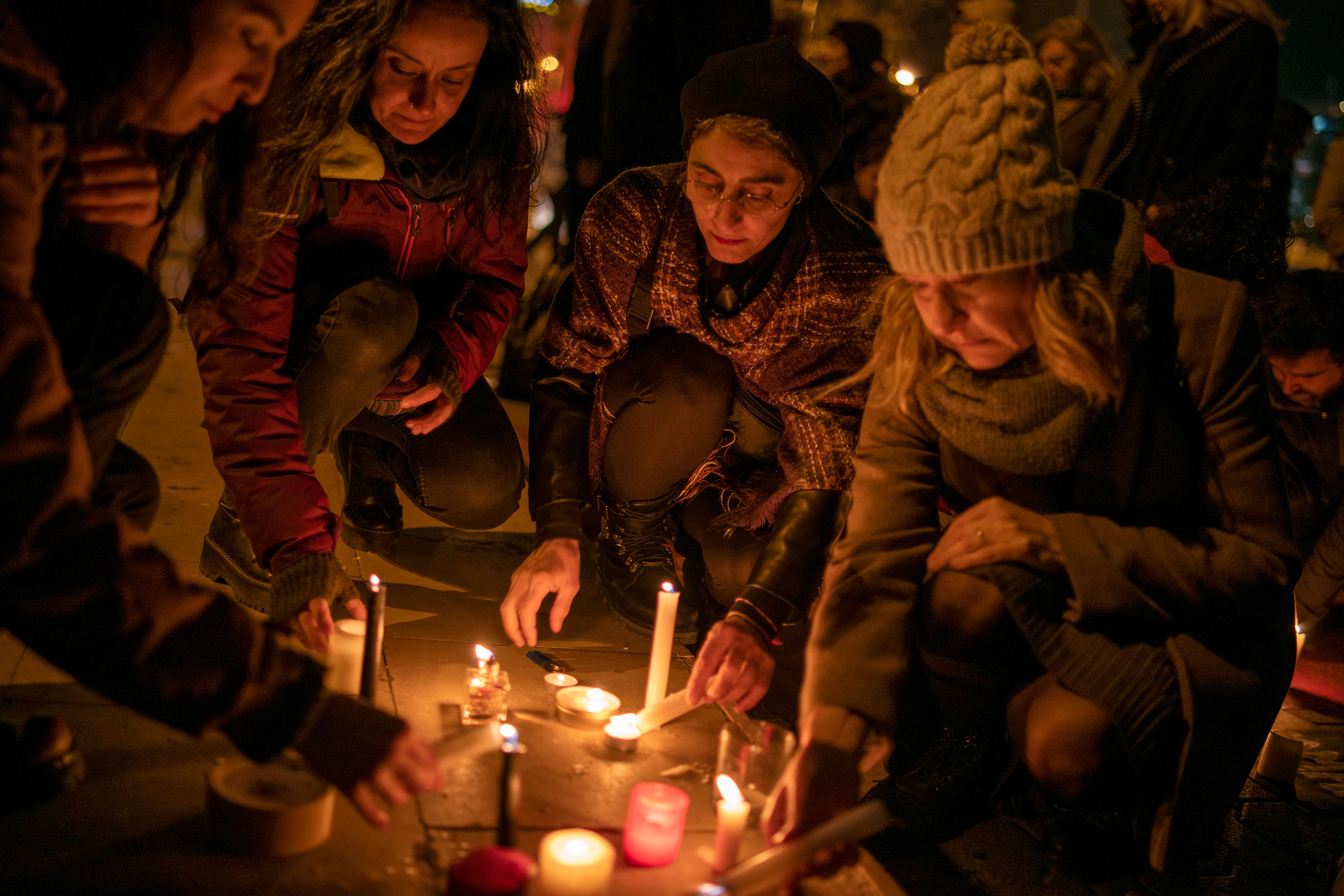 On the 40th day of the earthquake that took place in Kahramanmaraş on February 6, 2023, people light candles for those who lost their lives in Kadikoy, Istanbul on March 16, 2023.