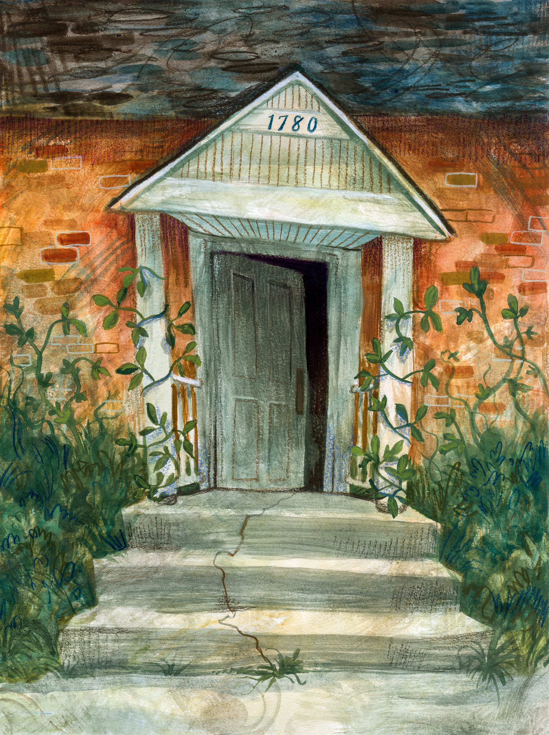 Croydon, NH for Brown Political Review 2025, gouache and colored pencil