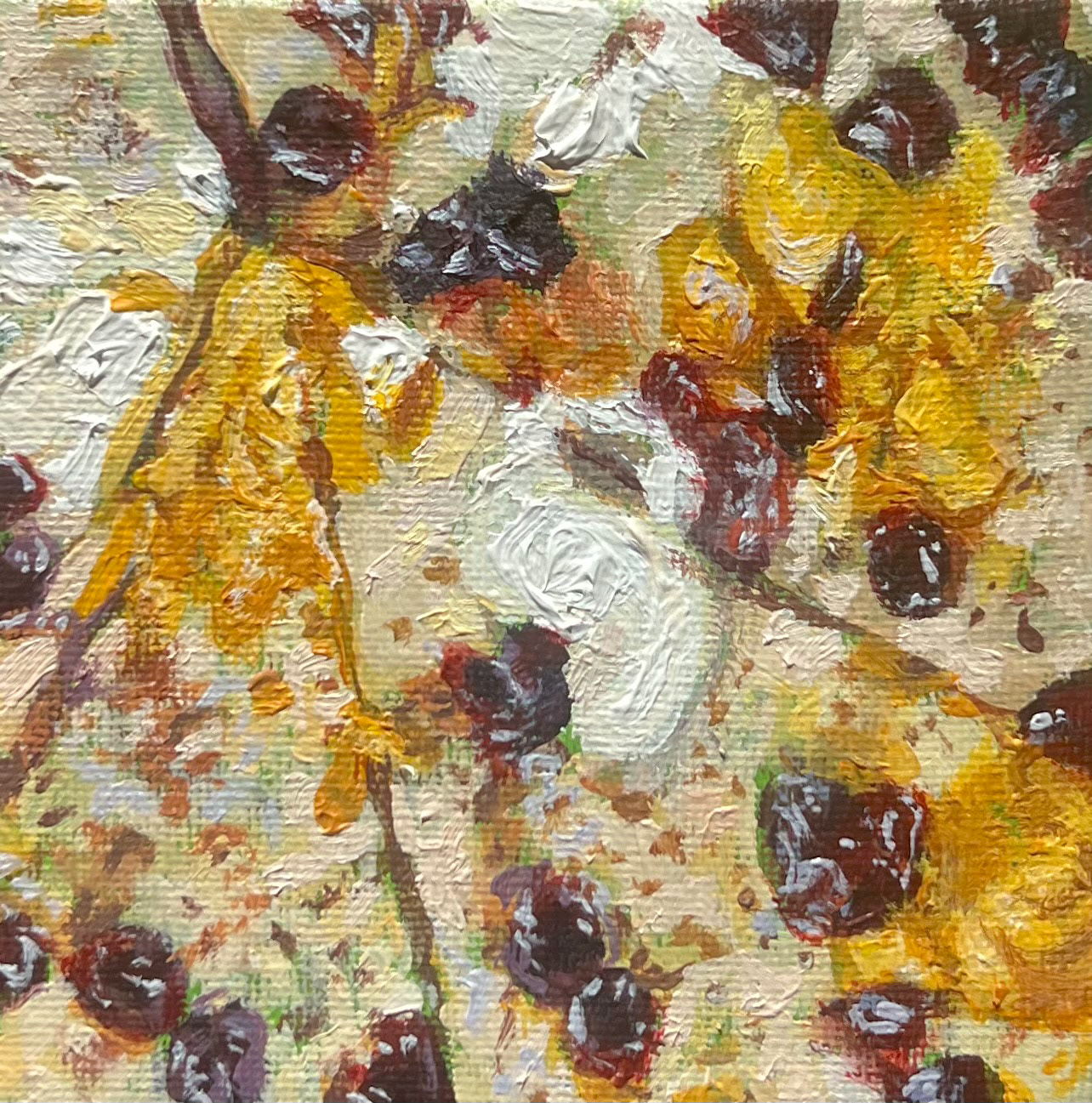 Pizza 2023, 4"x4" acrylic on canvas board