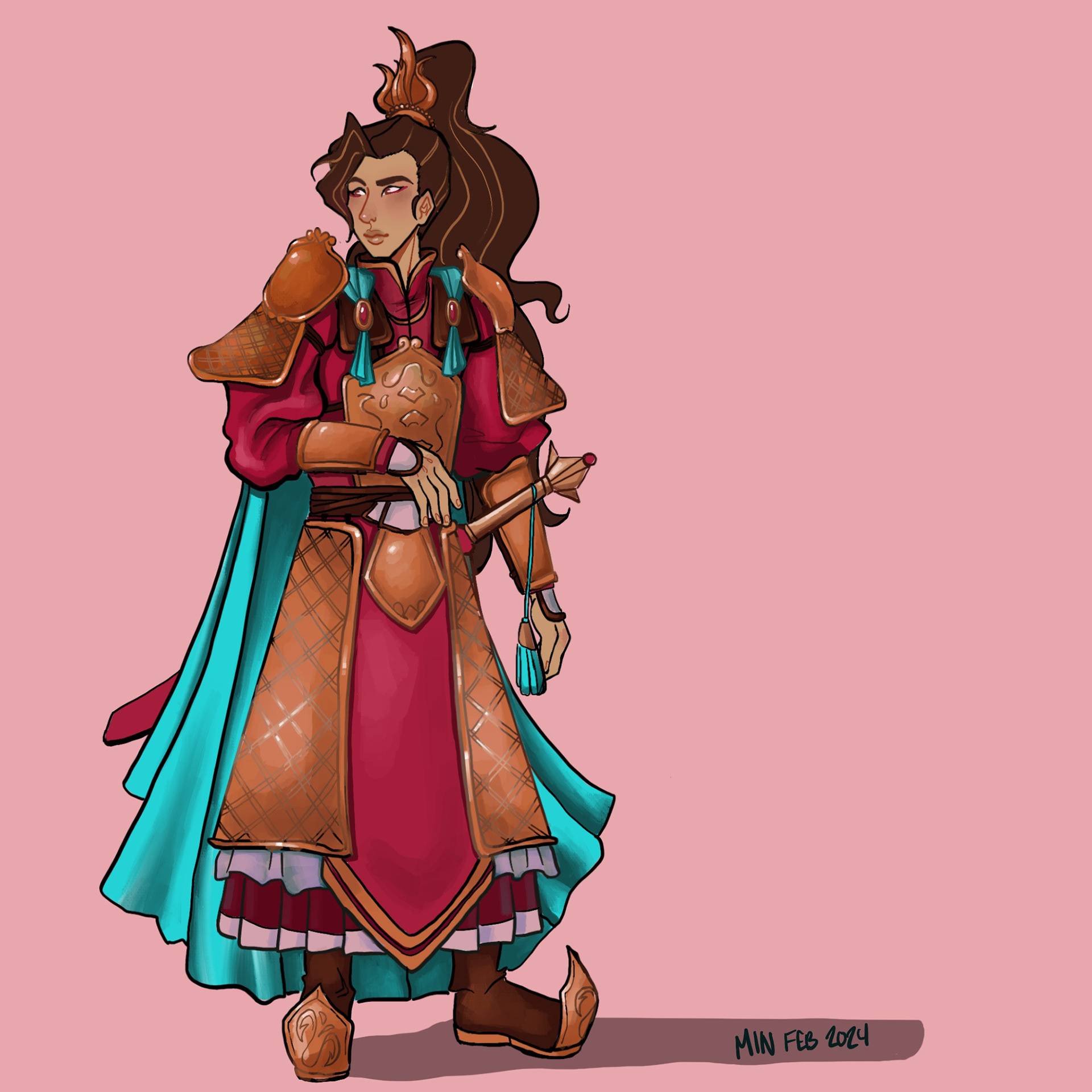 This character design illustration focused on research of Chinese fashion design and incorporating it to create a unique vision.