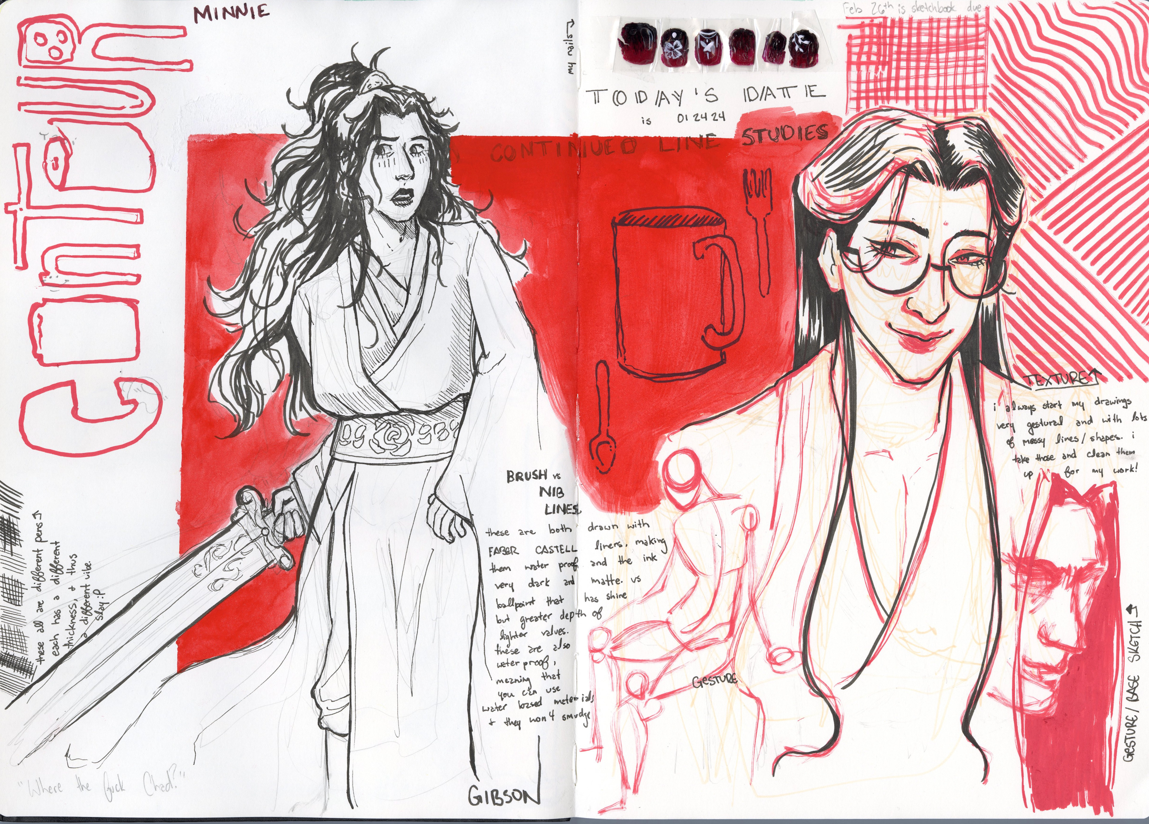 Red themed line spread