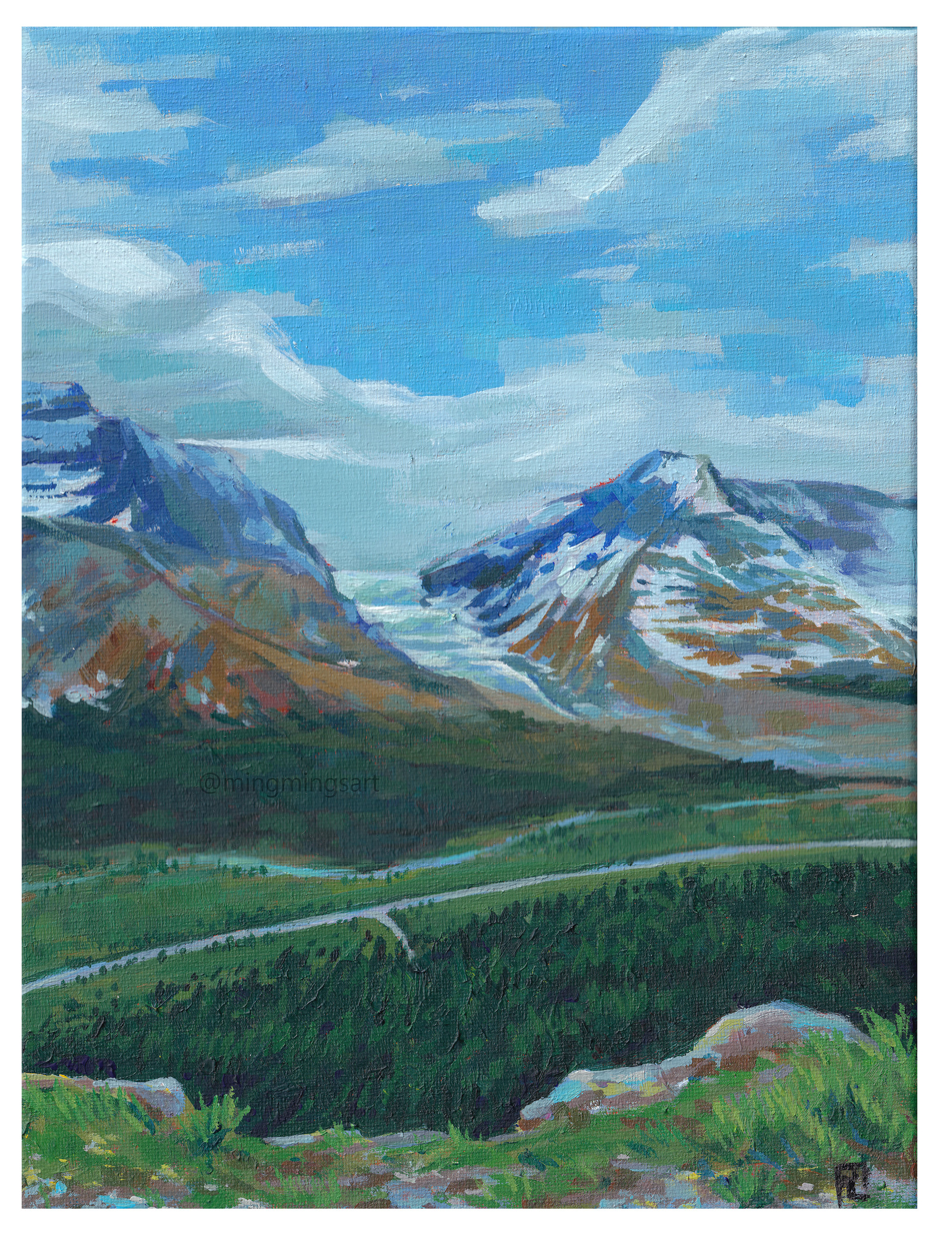 Acrylic, 9x12 canvas, Athabasca Glacier
