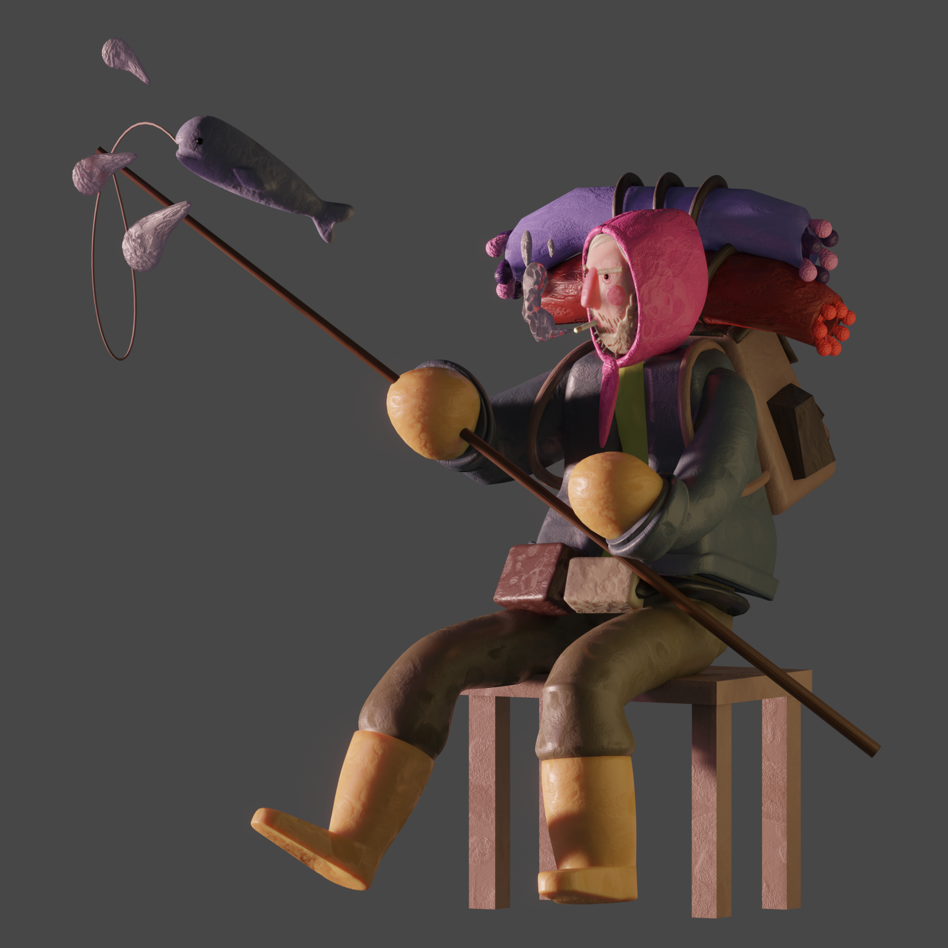 3D FISHERMAN CHARACTER/ CLAY MATERIAL- BLENDER (2022)