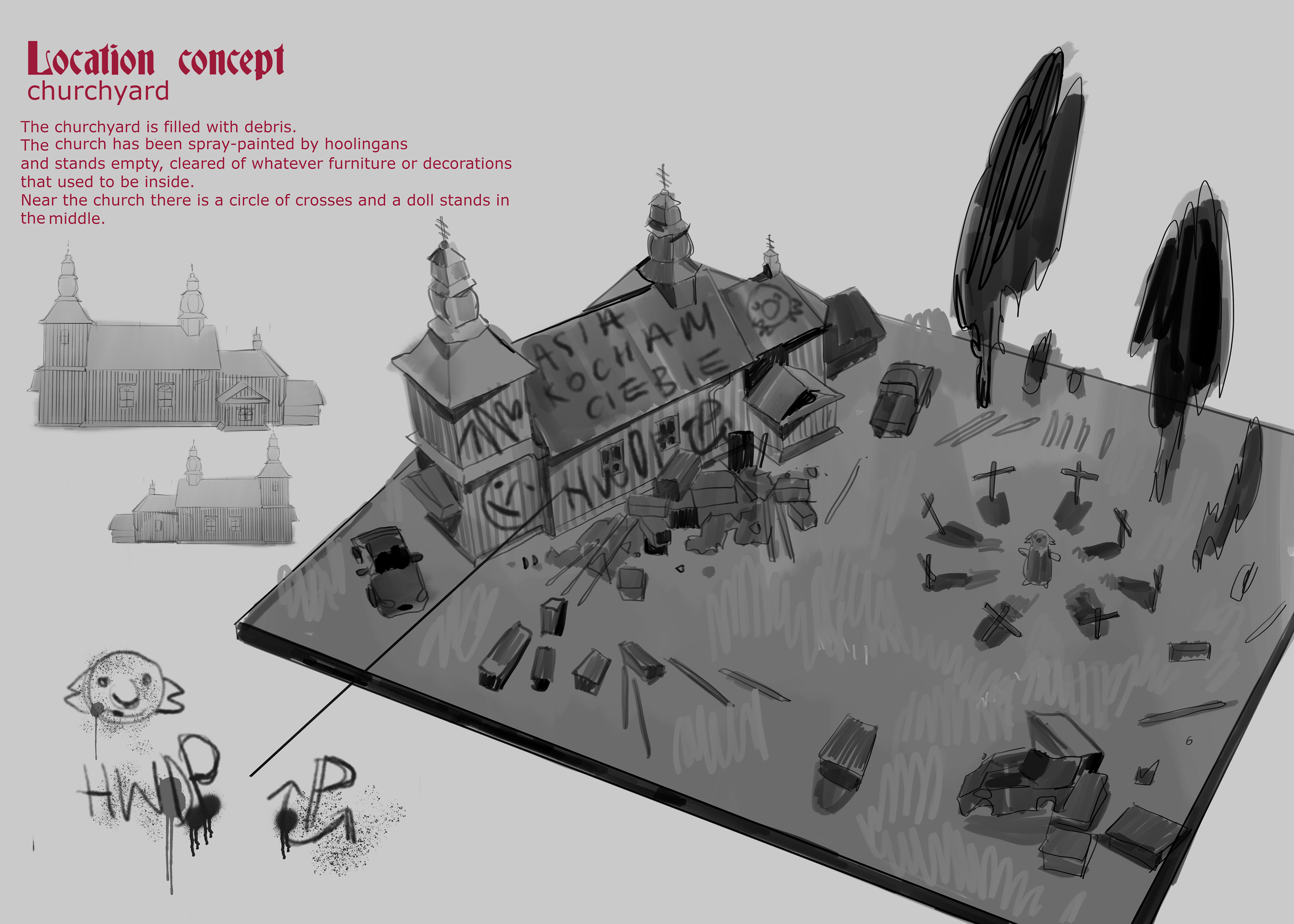 PUZZLE GAME LOCATION CONCEPT ART - CHURCHYARD EXTERIOR (2022)