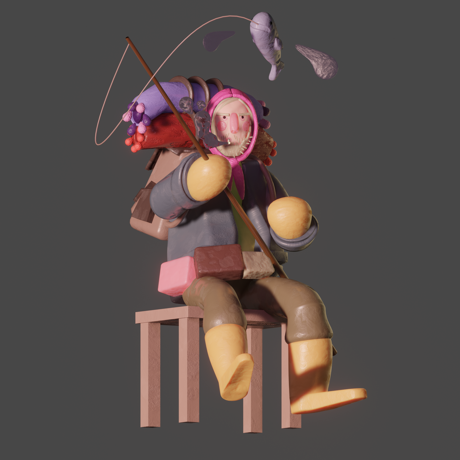 3D FISHERMAN CHARACTER/ CLAY MATERIAL- BLENDER (2022)