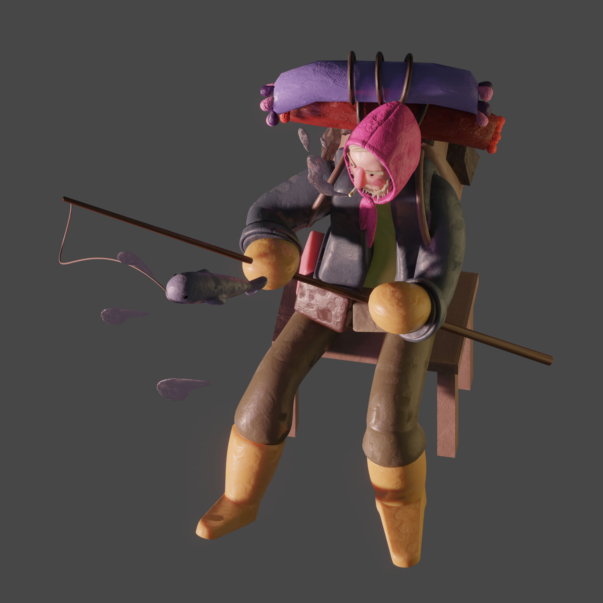 3D FISHERMAN CHARACTER/ CLAY MATERIAL- BLENDER (2022)