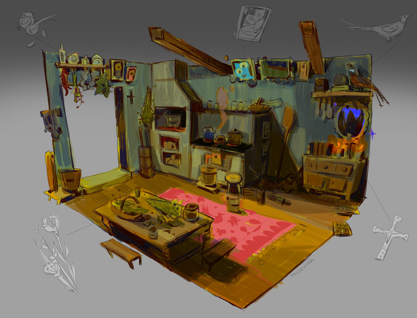 FOLK INSPIRED INTERIOR- KITCHEN CONCEPT ART (2022)