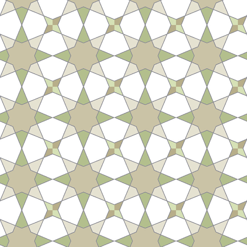 Star Flowers-Khaki, Beige, Green & White