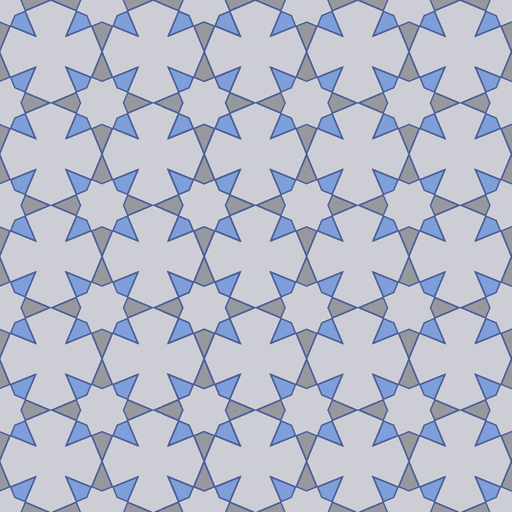 Floral Stars-Blue, Gray on Light Gray