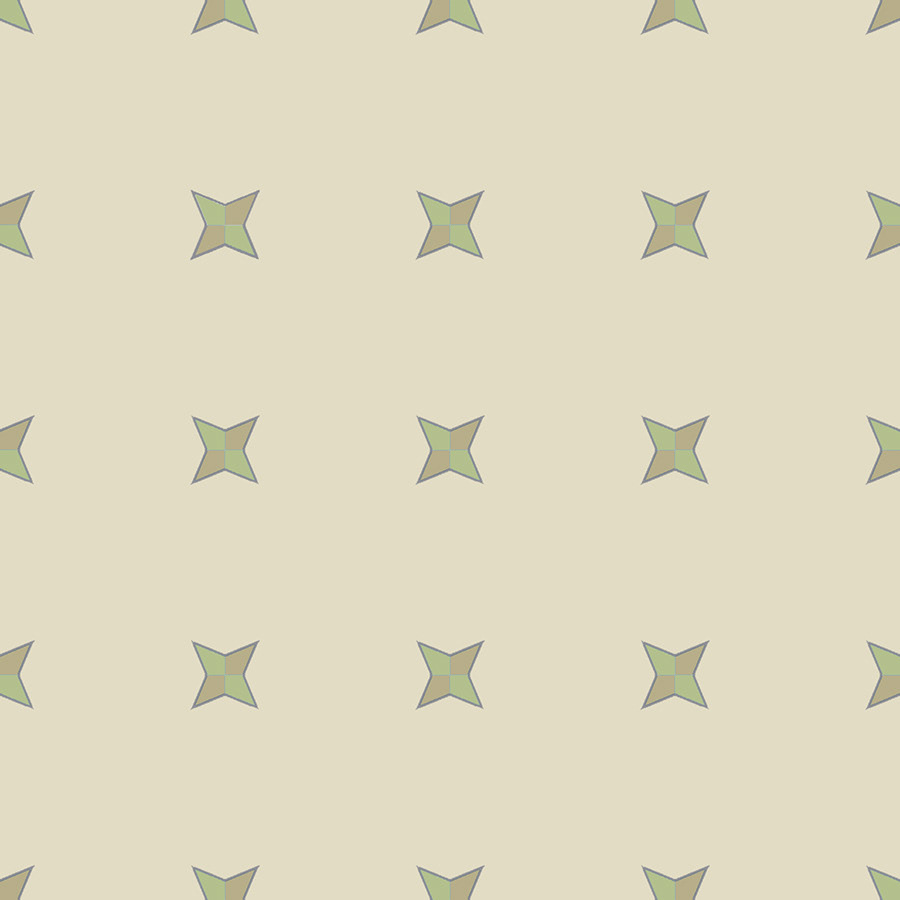 Geometric Stars-Green, Khaki on Beige