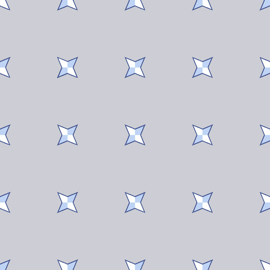 Geometric Stars -Blue, White on Light Gray