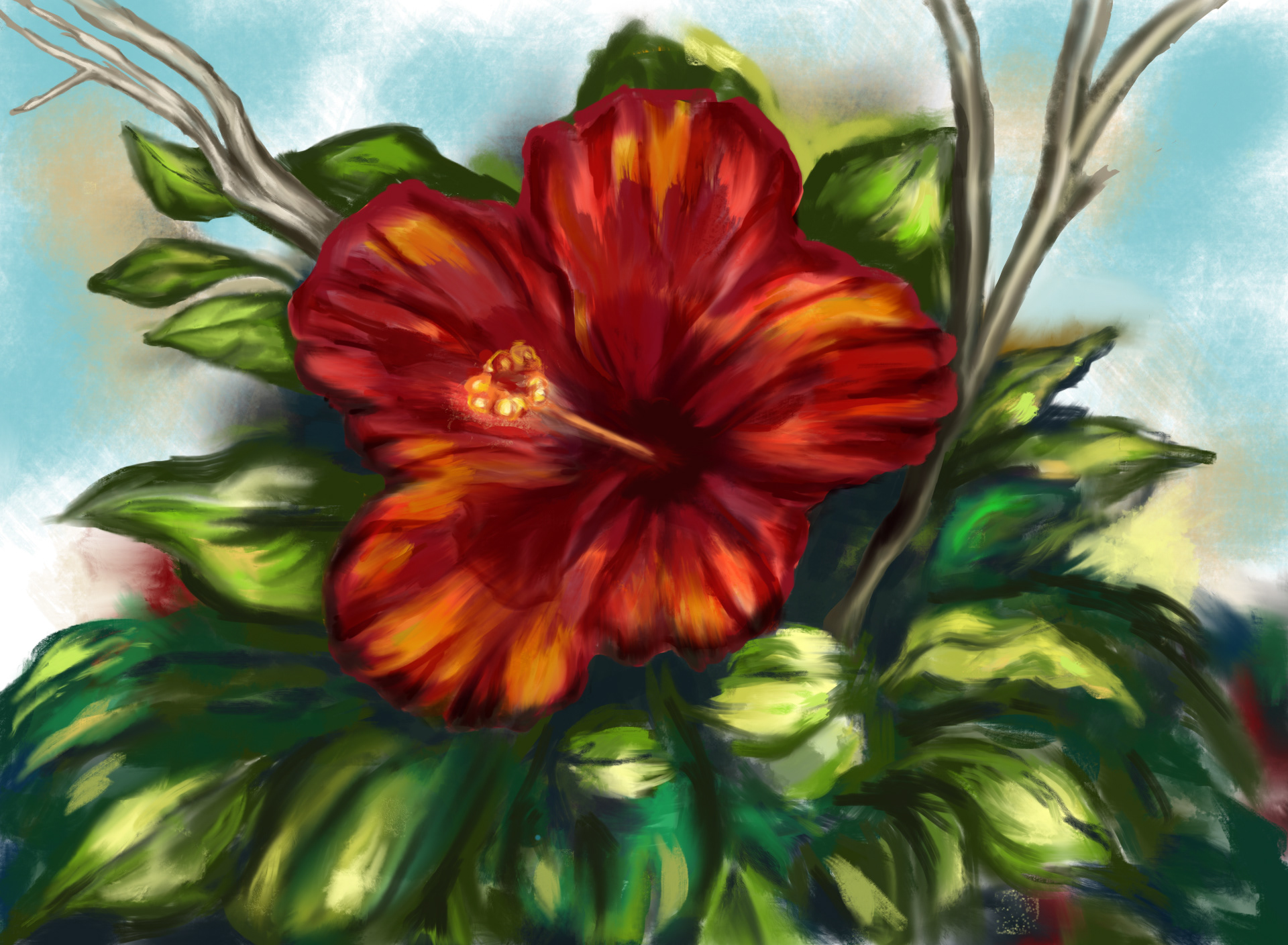 Red Hibiscus Painting