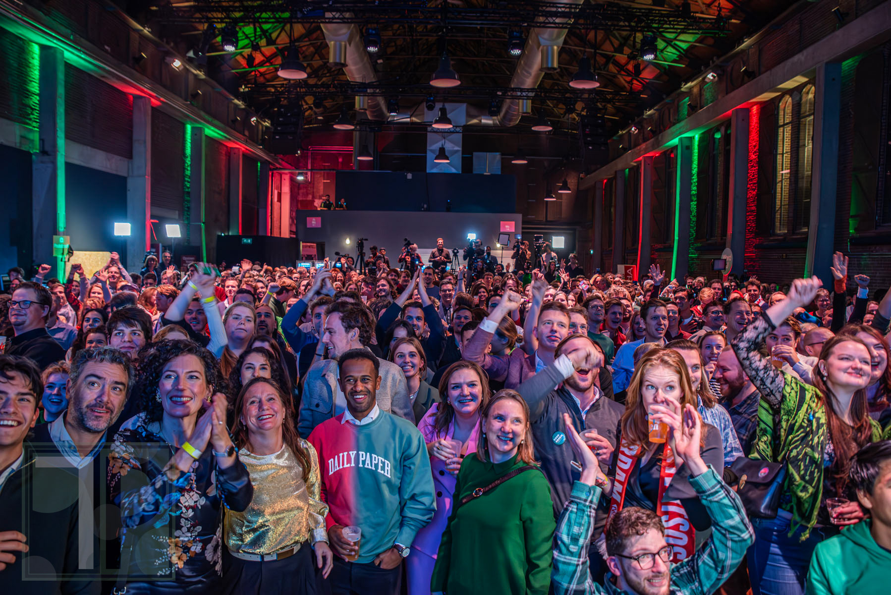 November 22, 2023 - Politicians and Political Supporters of GroenLinks-PvdA Watch the Broadcast of the Dutch Parliamentary Election Results, Amsterdam, the Netherlands