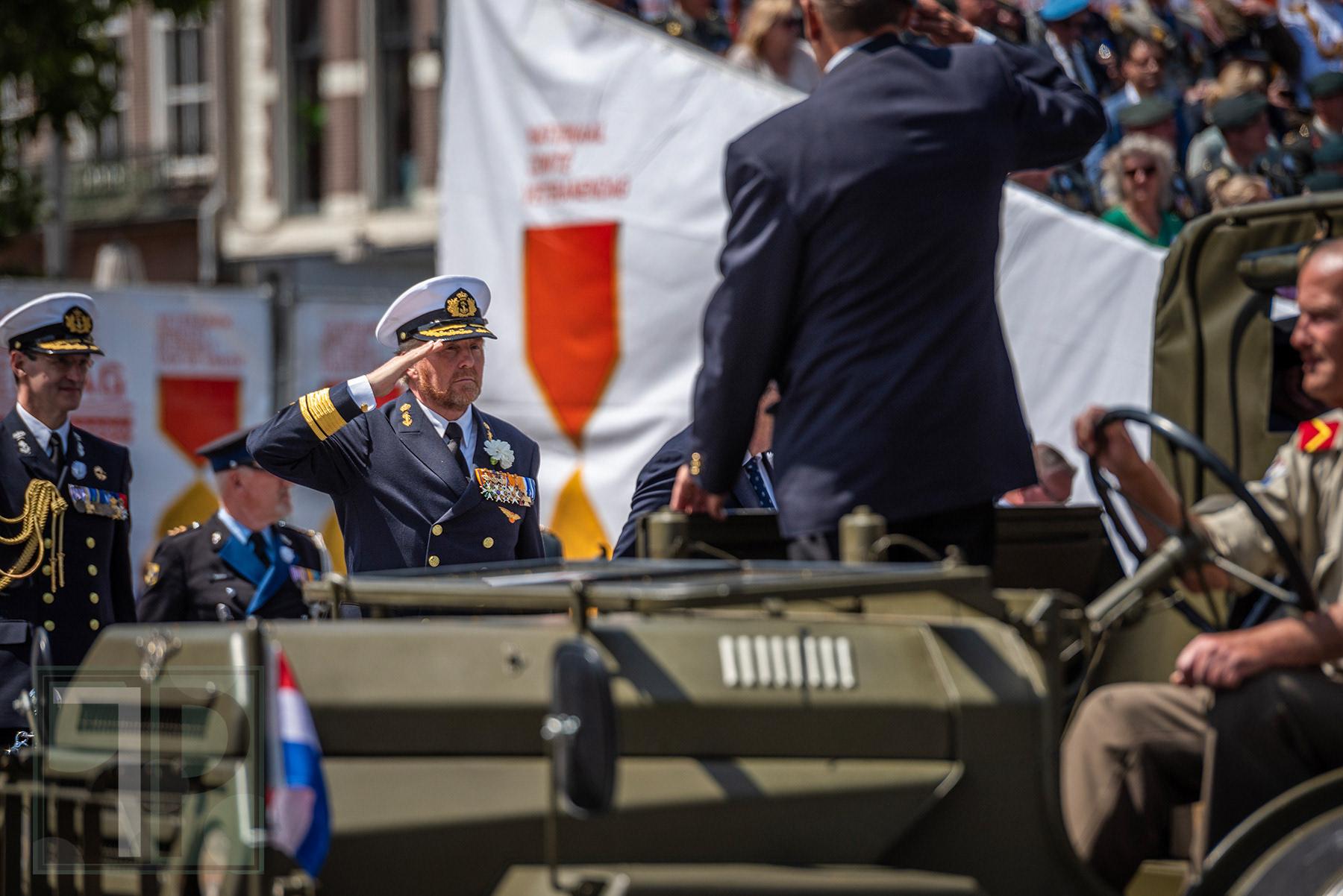 Dutch King Willem-Alexander Salutes A Passing Military Vehicle During The 2024 Dutch Veterans' Day Celebrations