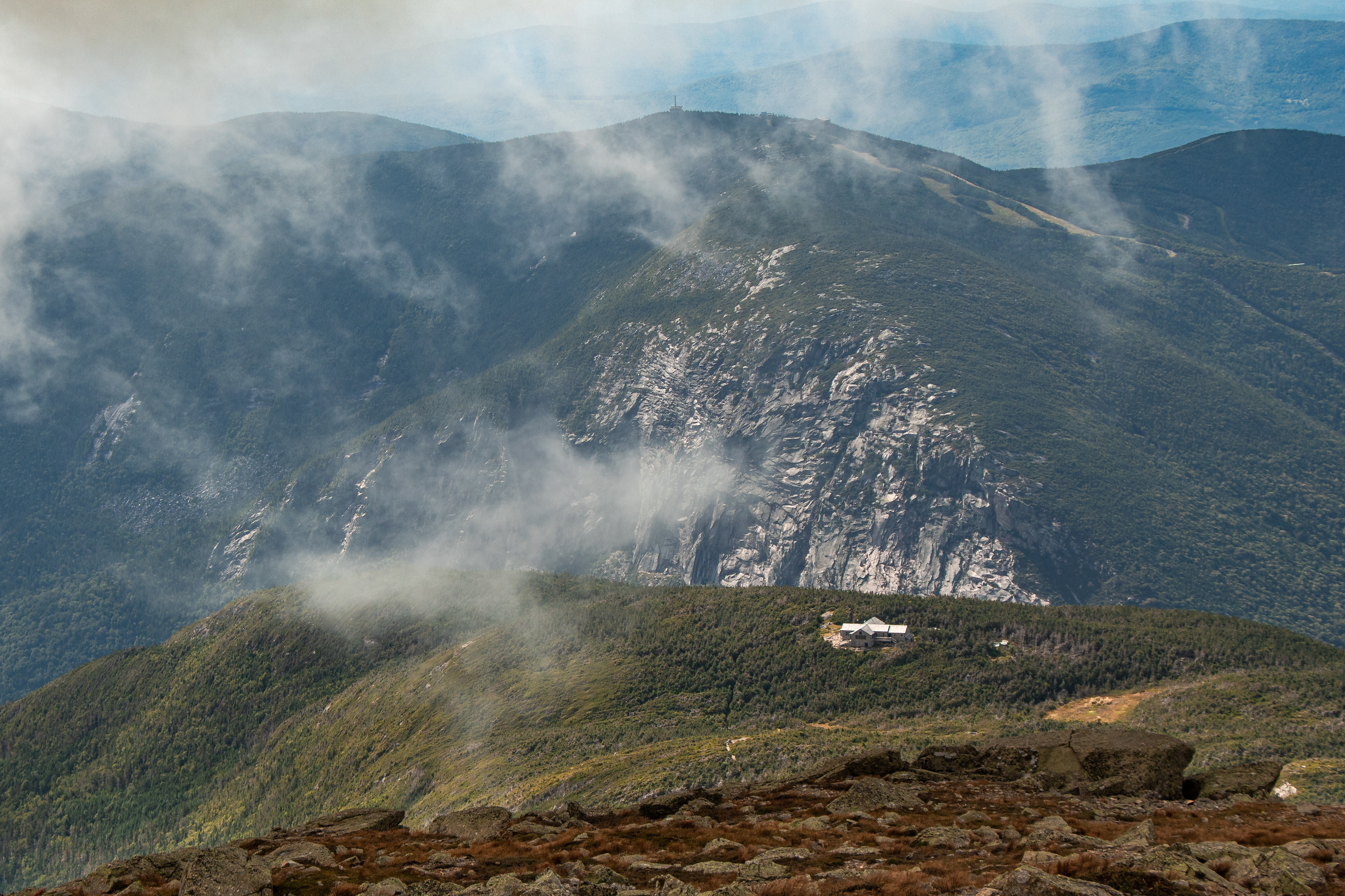 AMC Hut & Cannon Cliffs from Franconia Ridge