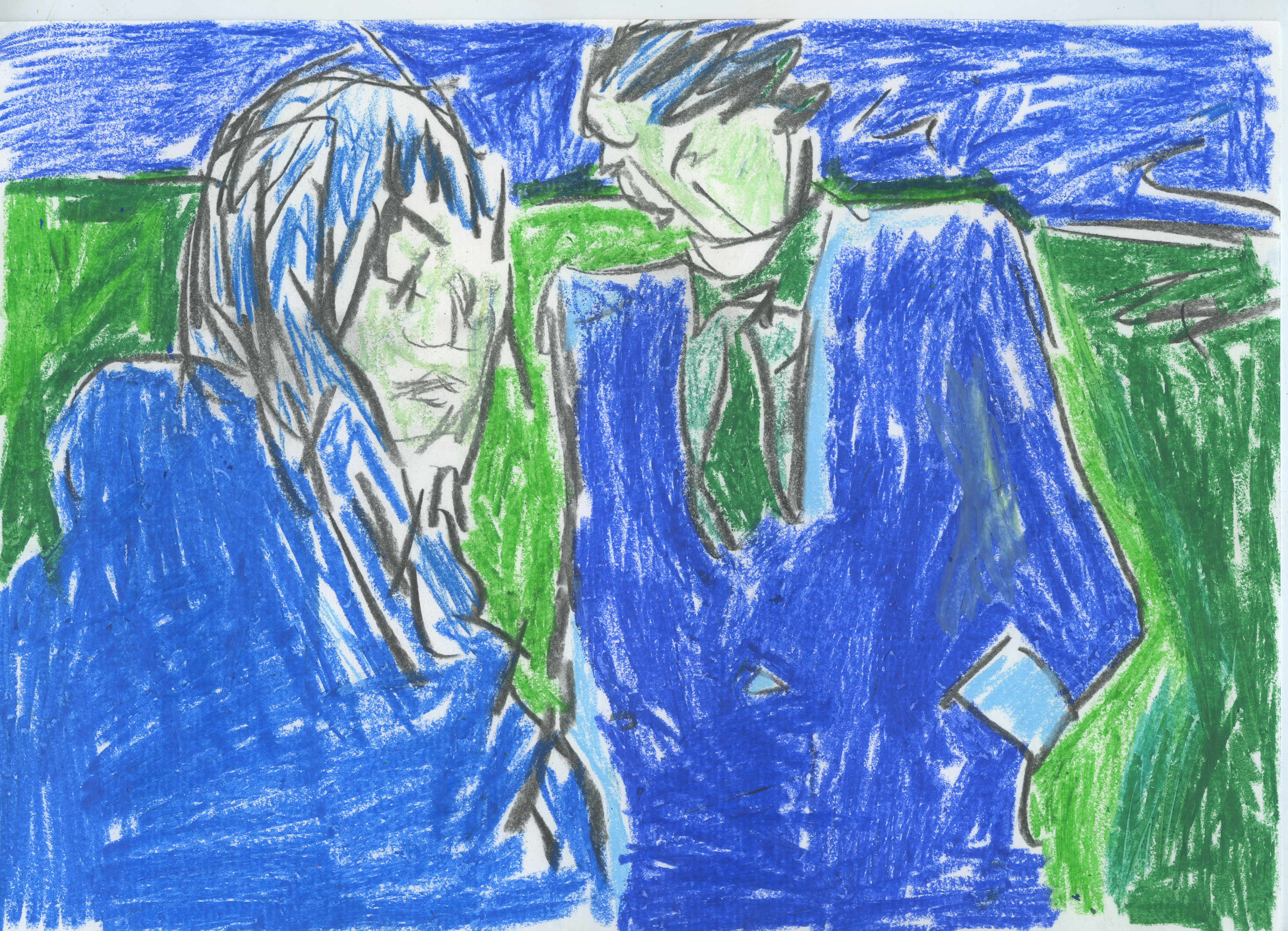 Two Figures II, Charcoal and Oil Pastel on Paper, 24x27.5cm, 2025
