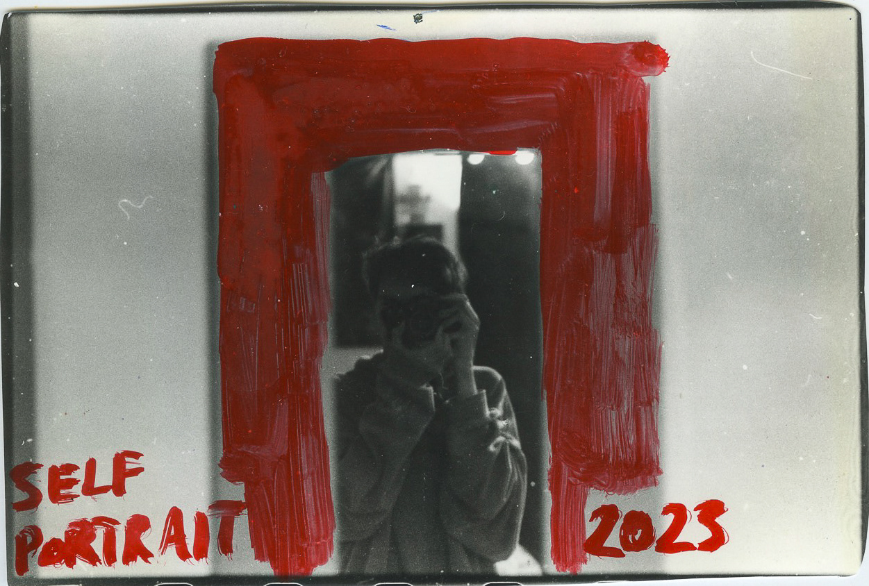 Self Portrait, Ink on Silver Gelatin Print, 5x7", 2023