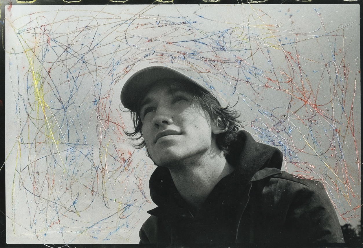 Me at Jackson's, Oil and Hard Pastel on Silver Gelatin Print, 8x10", 2023