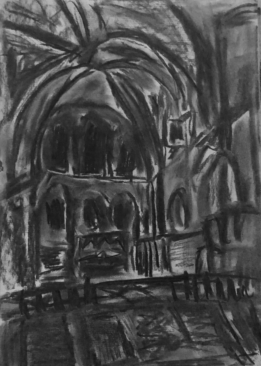 Rochester Cathedral, Charcoal on Paper, 2025 24.5x27cm